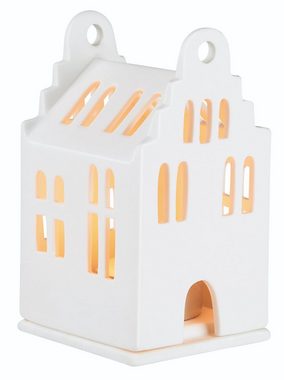 Räder Design Teelichthalter Mini Lichthaus Giebelhaus Porzellan weiß H11cm