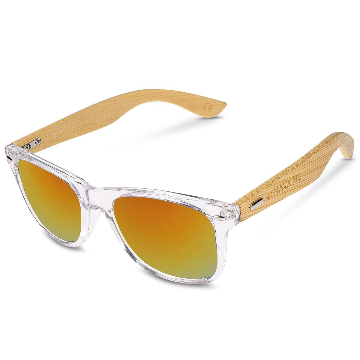 Navaris Sonnenbrille UV400 Unisex Brille mit Bambus Bügeln - Holzbrille mit Etui Transparent