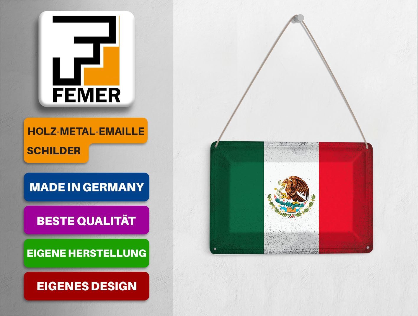 Femer GmbH Postkarte Flagge Mexiko 14x10 cm Flag of Mexico Vintage, unfrankiert