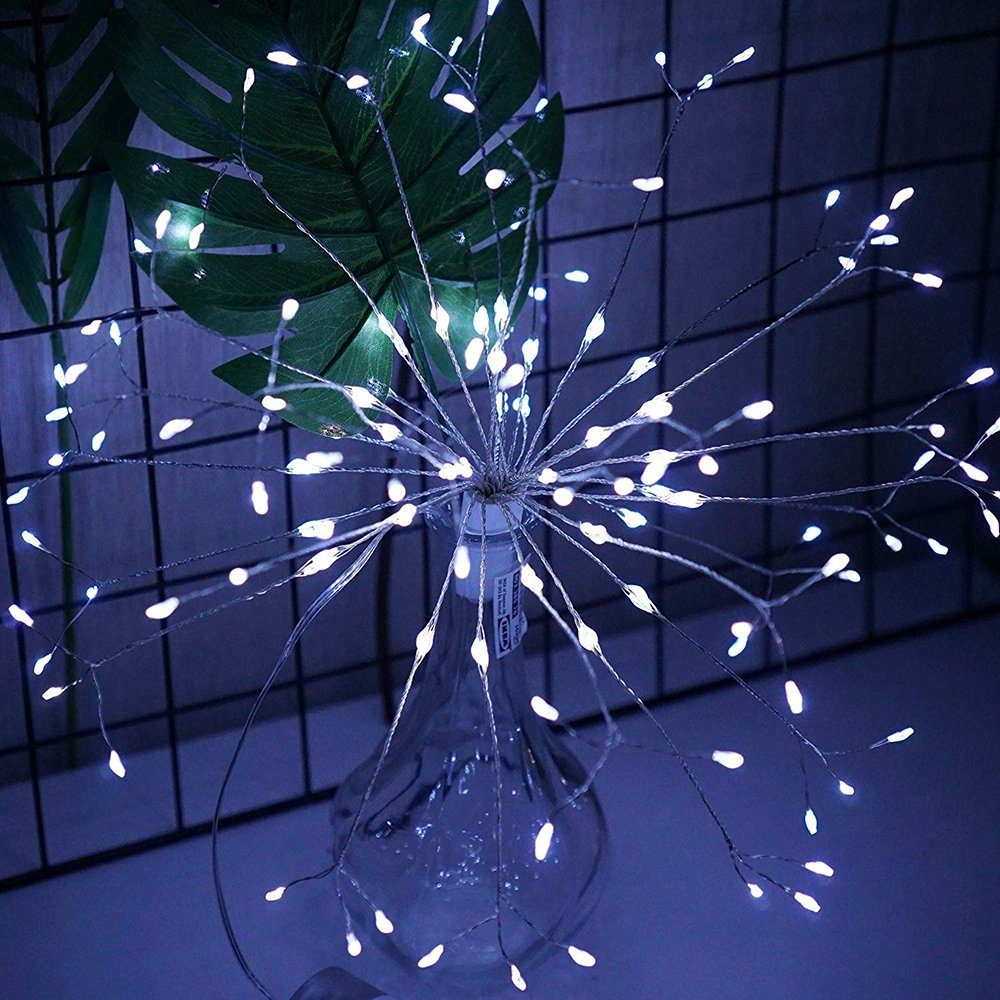 Timer, Kupferdraht, 198LEDs, Rosnek Für Fernbedienung, Wasserdicht, LED-Lichterkette Hochzeit Weihnachtsdeko, Batterie Weiß Feuerwerk,