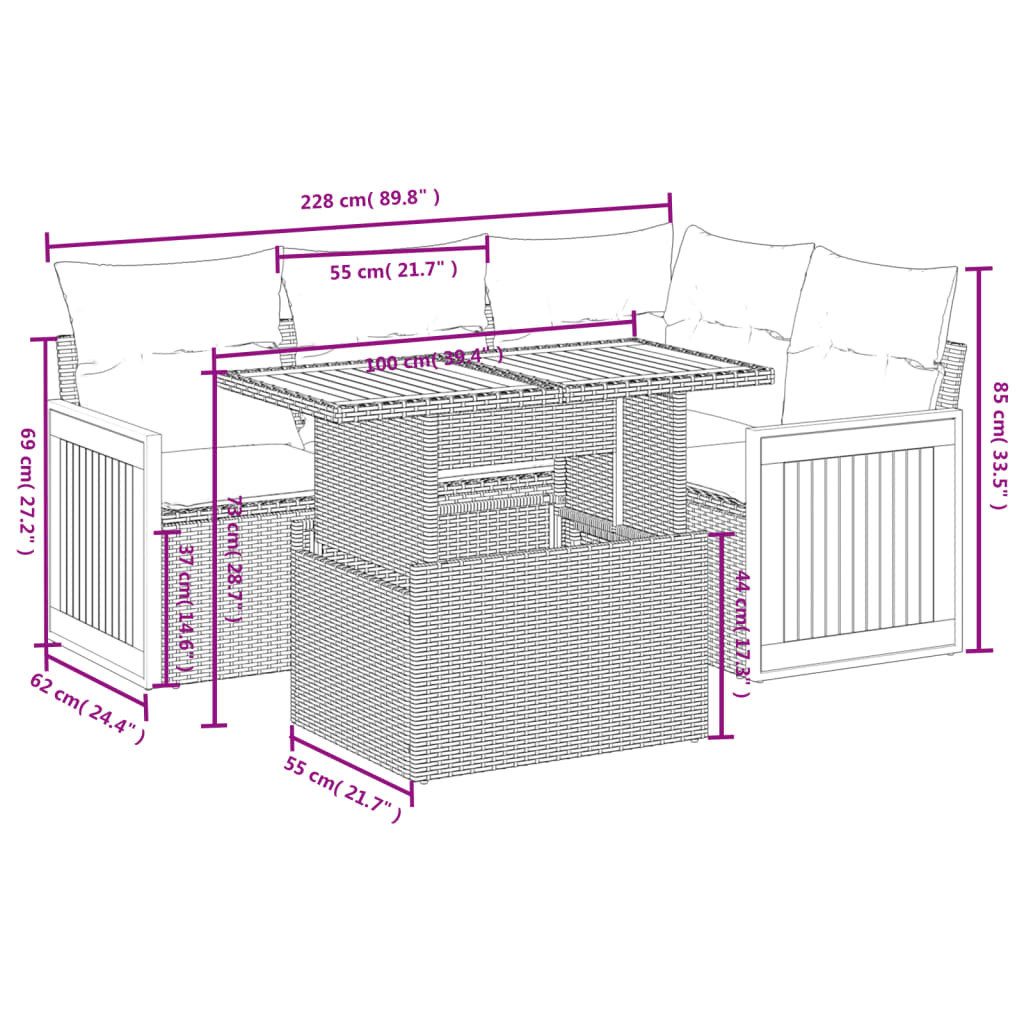 vidaXL Gartenlounge-Set 5-tlg. Garten-Sofagarnitur mit Kissen günstig online kaufen