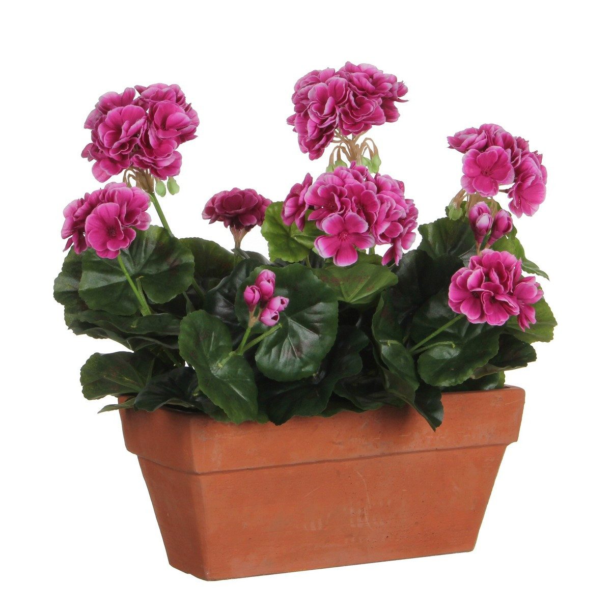 Kunstpflanze Mica Decorations Geranium violett in Balkonkaste terra - l29xb13xh40cm, Mica Decorations, Höhe 40 cm