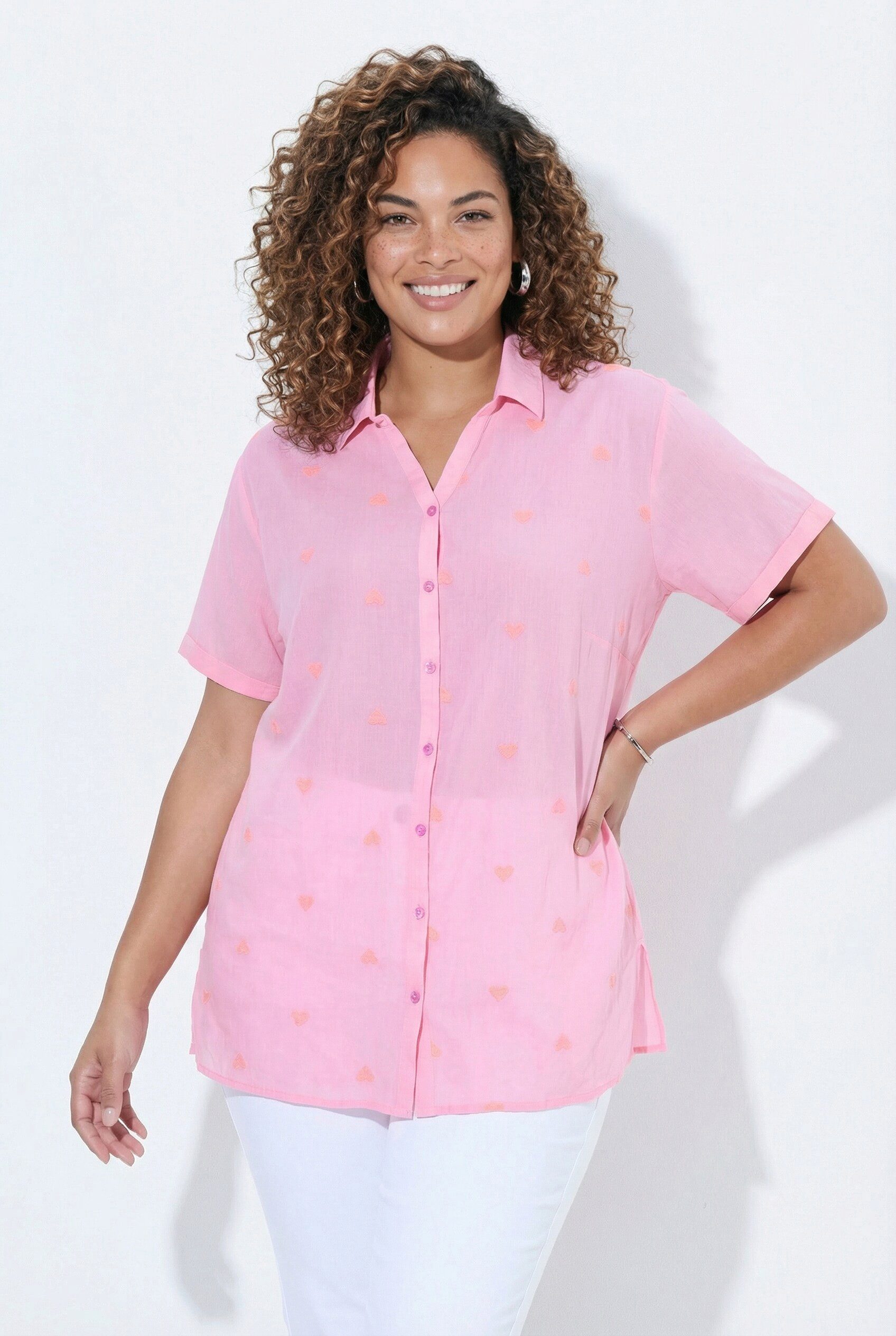 Angel of Style Longbluse Bluse oversized neon Erdbeeren-Stickerei Halbarm