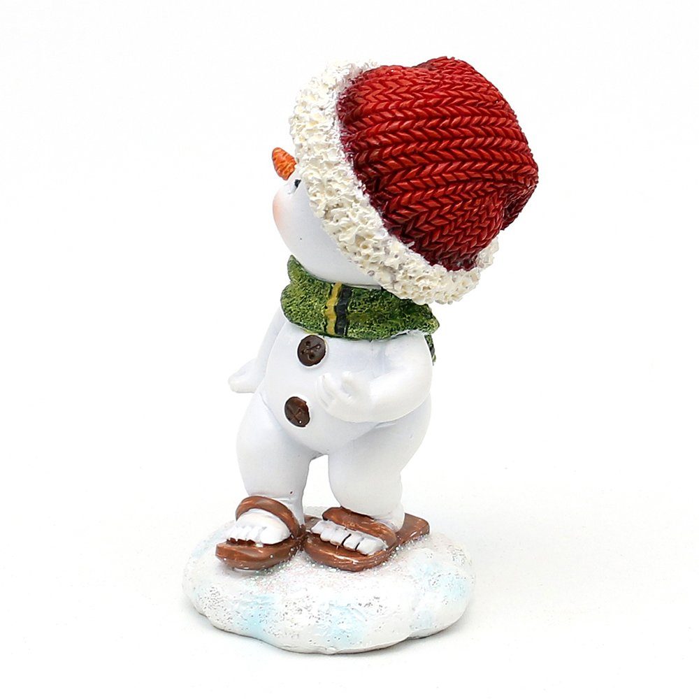 Dekohelden24 Dekofigur Schneekinder mit Mütze und Schal in rot-grau mit Skier, 2er Set, L/B/H 5,5 x 6,8 x 11 cm