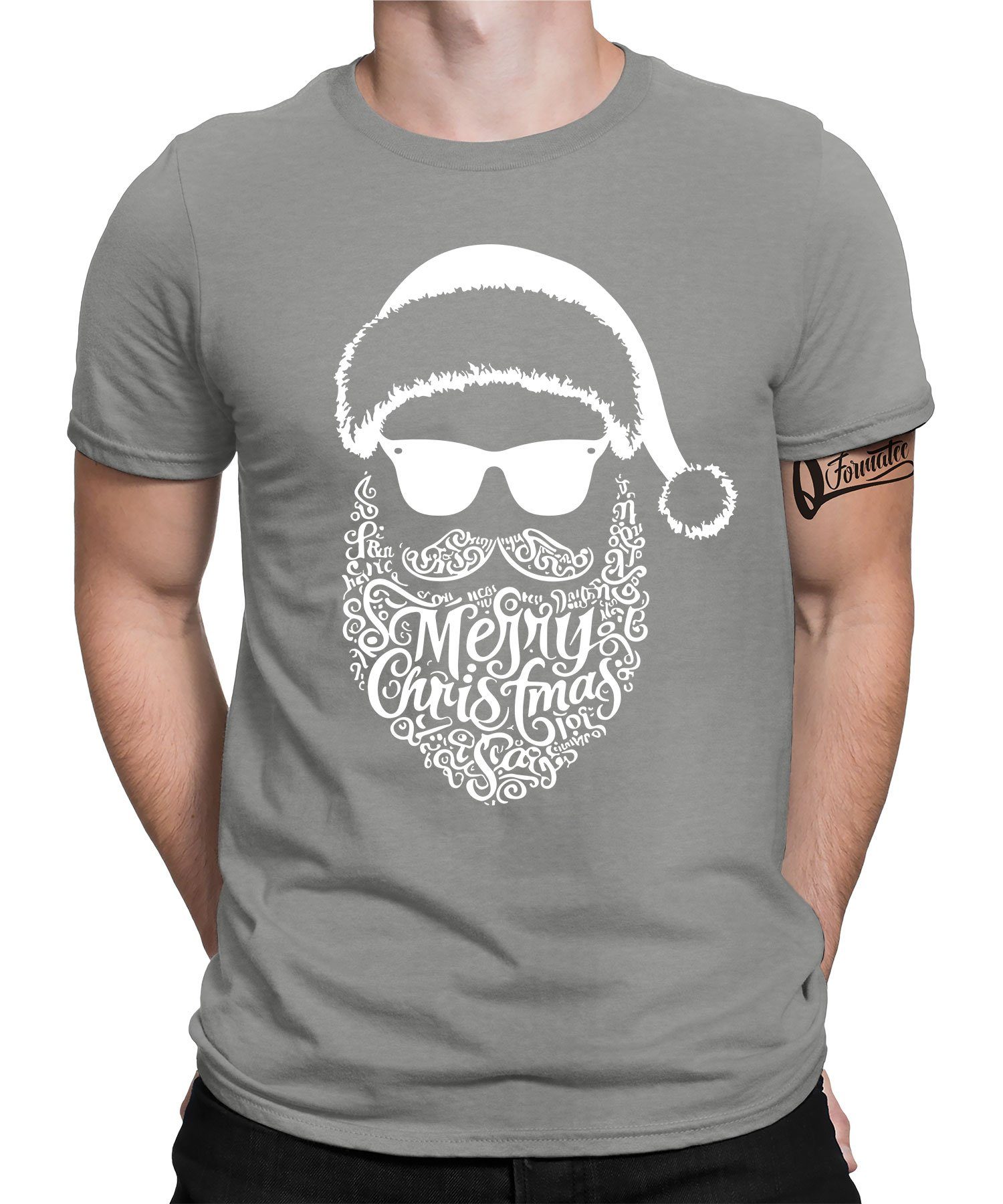 Quattro Formatee Kurzarmshirt Weihnachtsmann Merry Christmas - Weihnachten Nikolaus Weihnachtsgesche (1-tlg) Heather Grau | T-Shirts