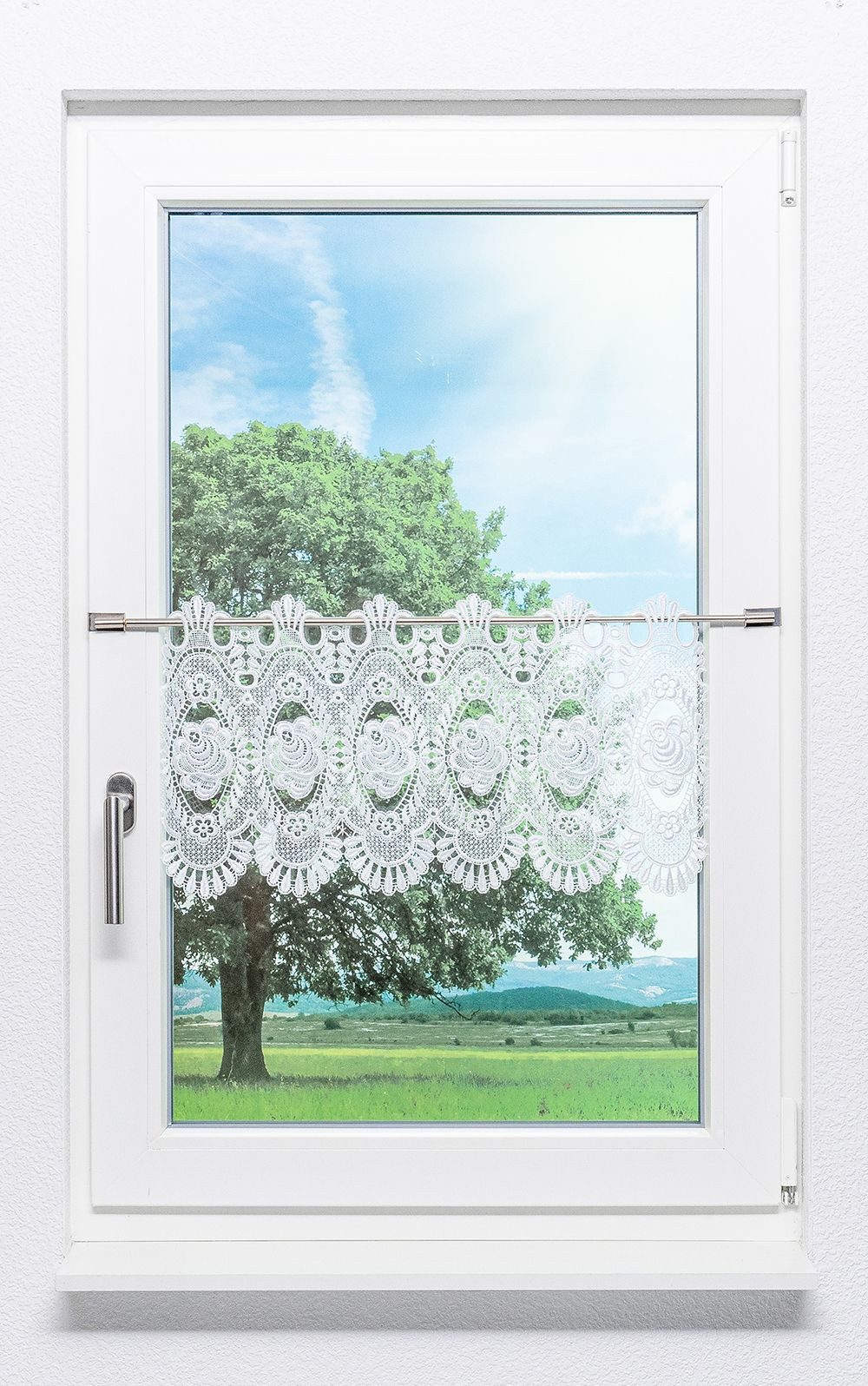 Plauener Spitze® Scheibengardine Blumenspitze (1 St), transparent, HxB 32x4 günstig online kaufen