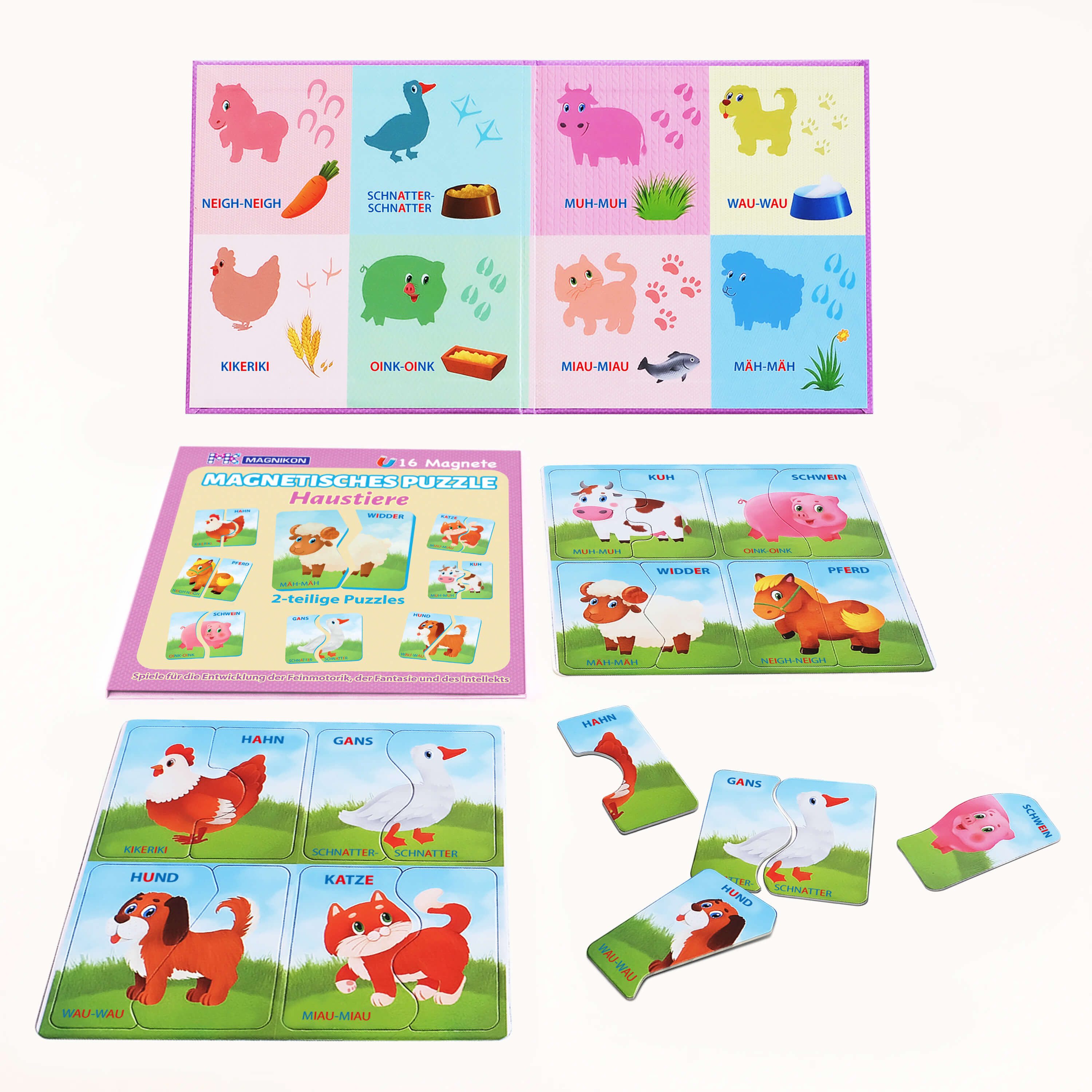 MAGNIKON Puzzle Erste Große Puzzles 2 Teile Haustiere mit 16 Magneten, Kinderpuzzles, 16 Puzzleteile, magnetische