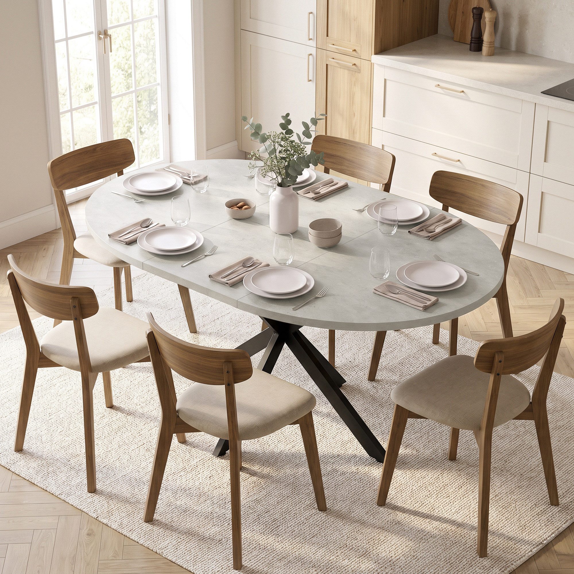 HOMCOM Esstisch Ovaler Küchentisch Esszimmertisch für 4–6 Personen mit Spinnenbein (Set, 1-St., 1 Tisch), für Küche, Esszimmer, Home-Office Grau