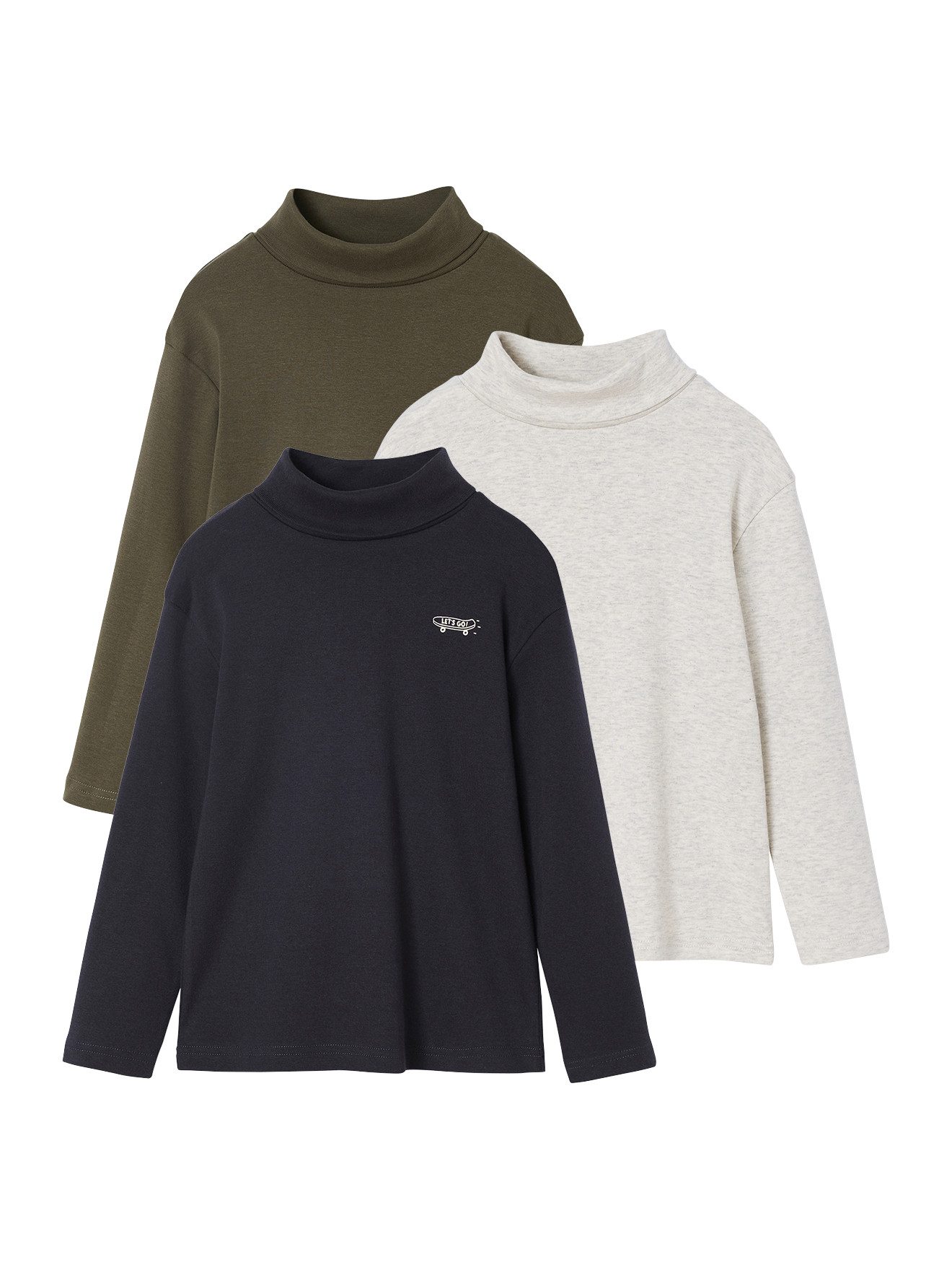 vertbaudet Langarmshirt Jungen Rollkragenshirts BASIC 3er-Pack