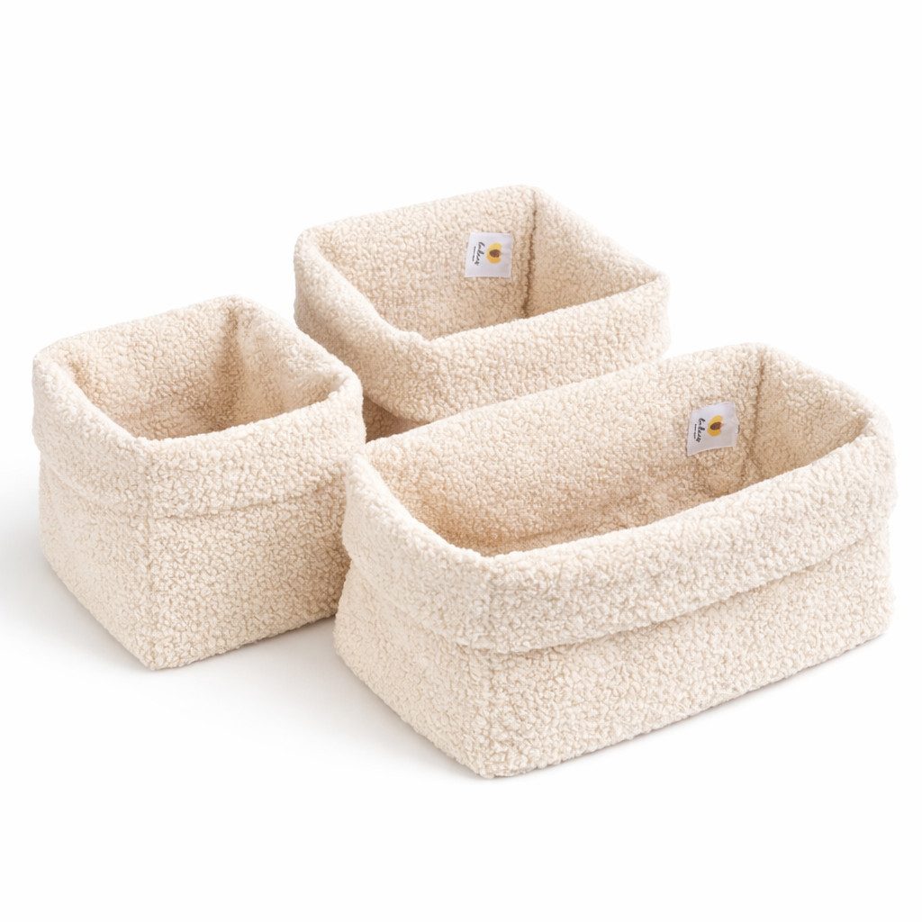 BABEES Dekokorb 3-er SET Organizer Utensilo Aufbewahrungskorb Wickeltisch Baby, BOUCLE Körbchen Wohnzimmer, Kinderzimmer, Badezimmer, Deko Korb