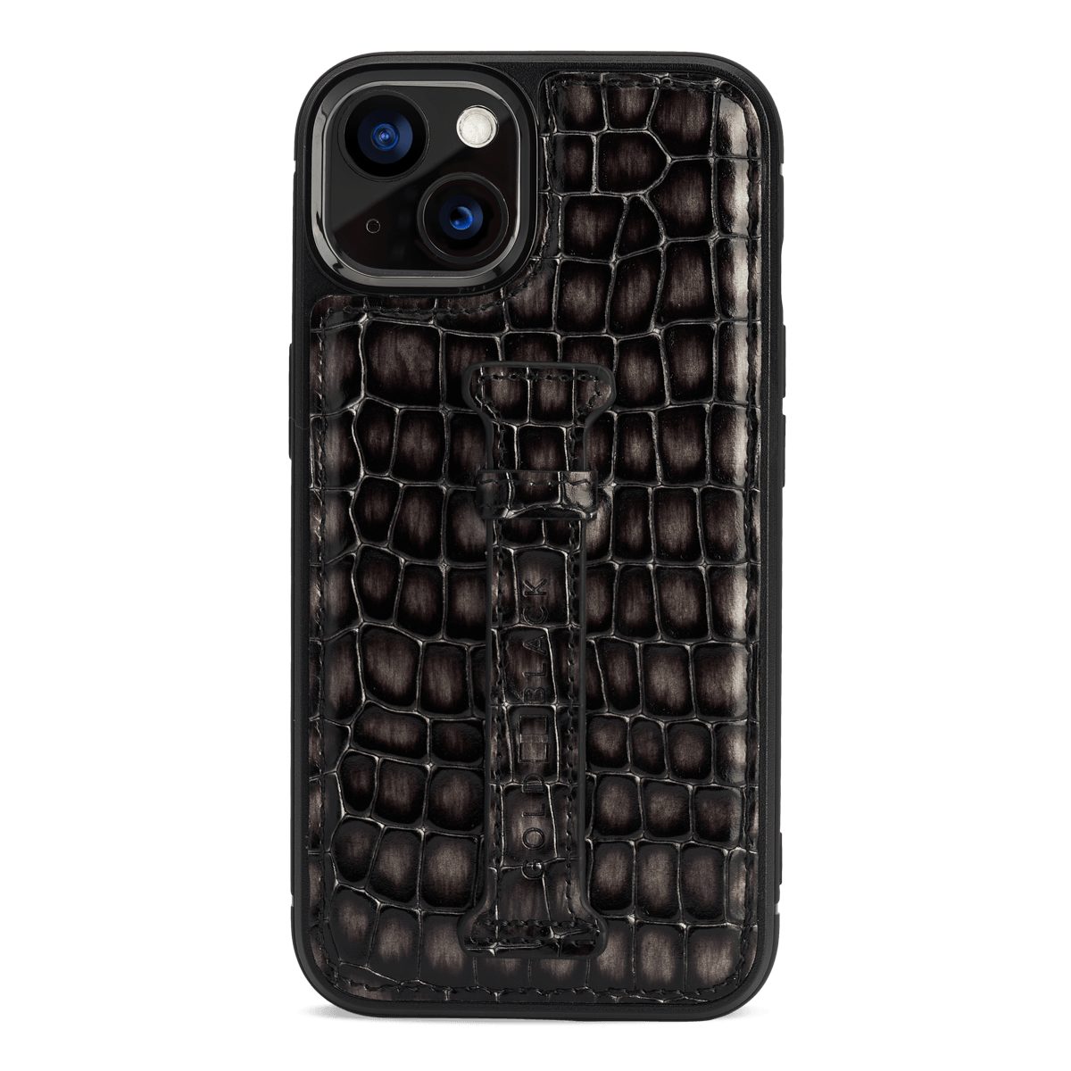 GOLDBLACK Handyhülle GOLDBLACK iPhone 13 Leder Case mit Fingerschlaufe MILANO-Design grau