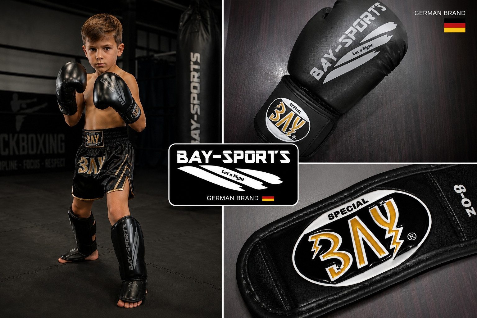 BAY-Sports Boxhandschuhe Black ore Black Box-Handschuhe schwarz grau Boxen Kickboxen Thaiboxen (Paar), Tolle Farbkombination, 8, 10, 12, 14 Unzen, Training und  – Bild 5 von 5