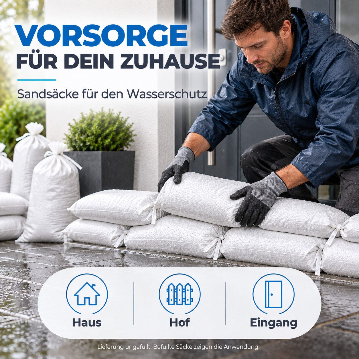repairr Sandsack 10 ungefüllte Sandsäcke, je 40 x 60 cm, mit Schnürband, Robustes Gewebematerial – Bild 5 von 5
