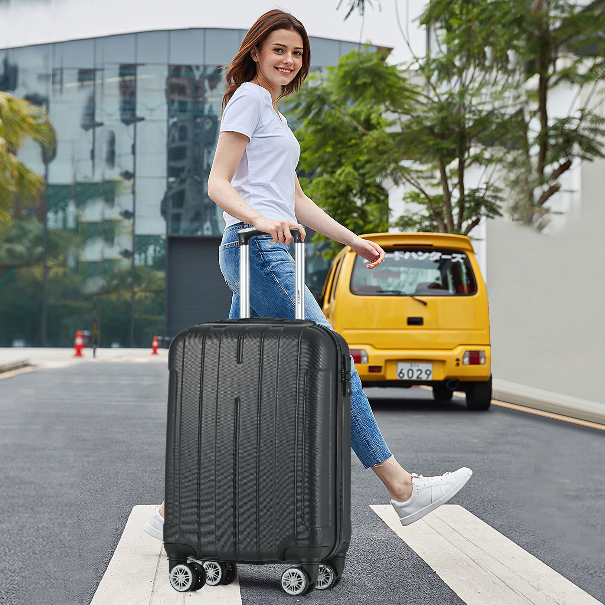 Hartschalen-Trolley Hartschalen-Handgepäck, 4 Rollen, Koffer mit TSA-Schloss und Universalrad, Erweiterbar Seitengriff