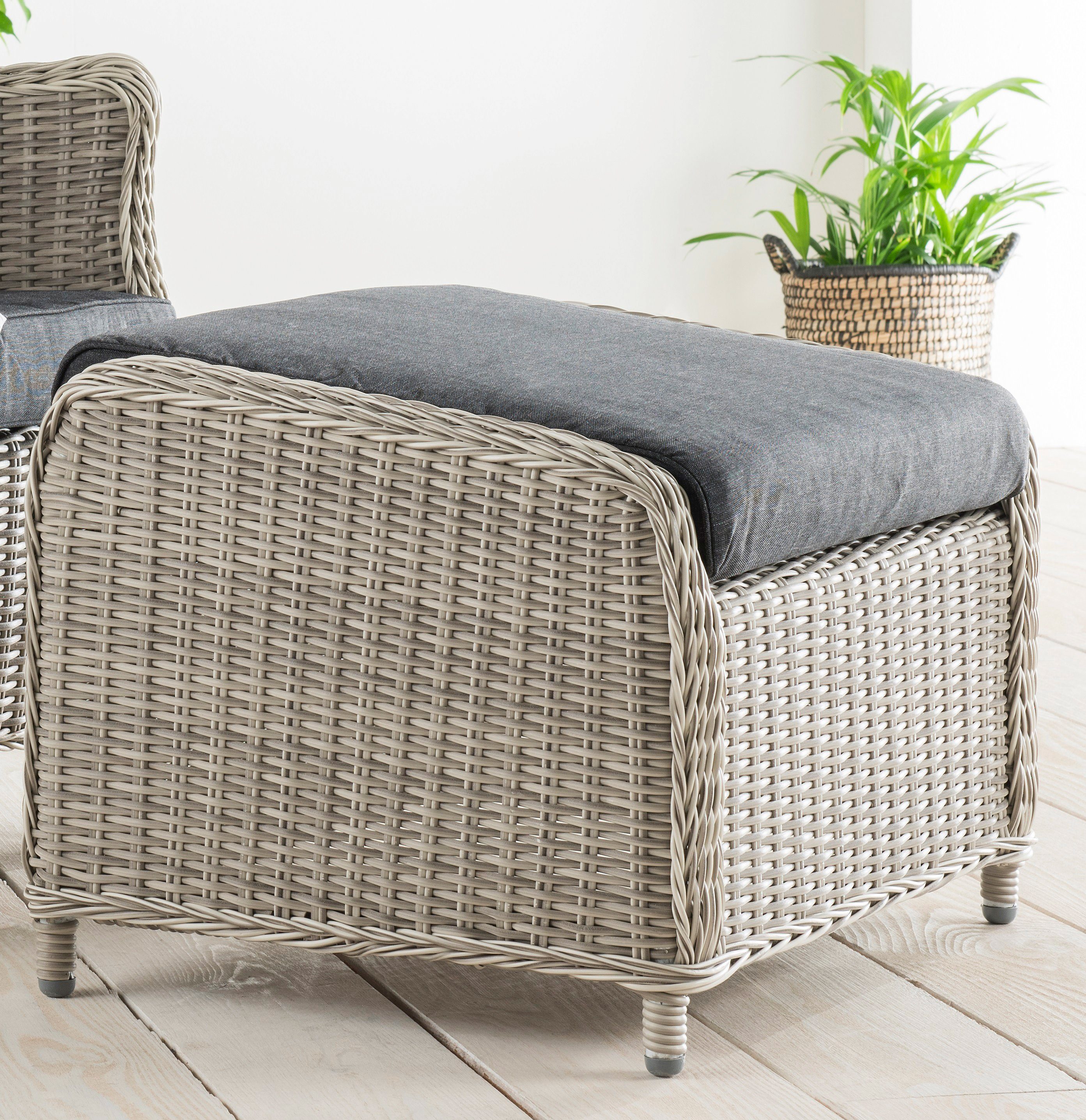 Destiny Gartenlounge-Set LUNA CASA, (4-tlg), Polyrattan, Sessel mit Fußhocker, inkl. Auflagen