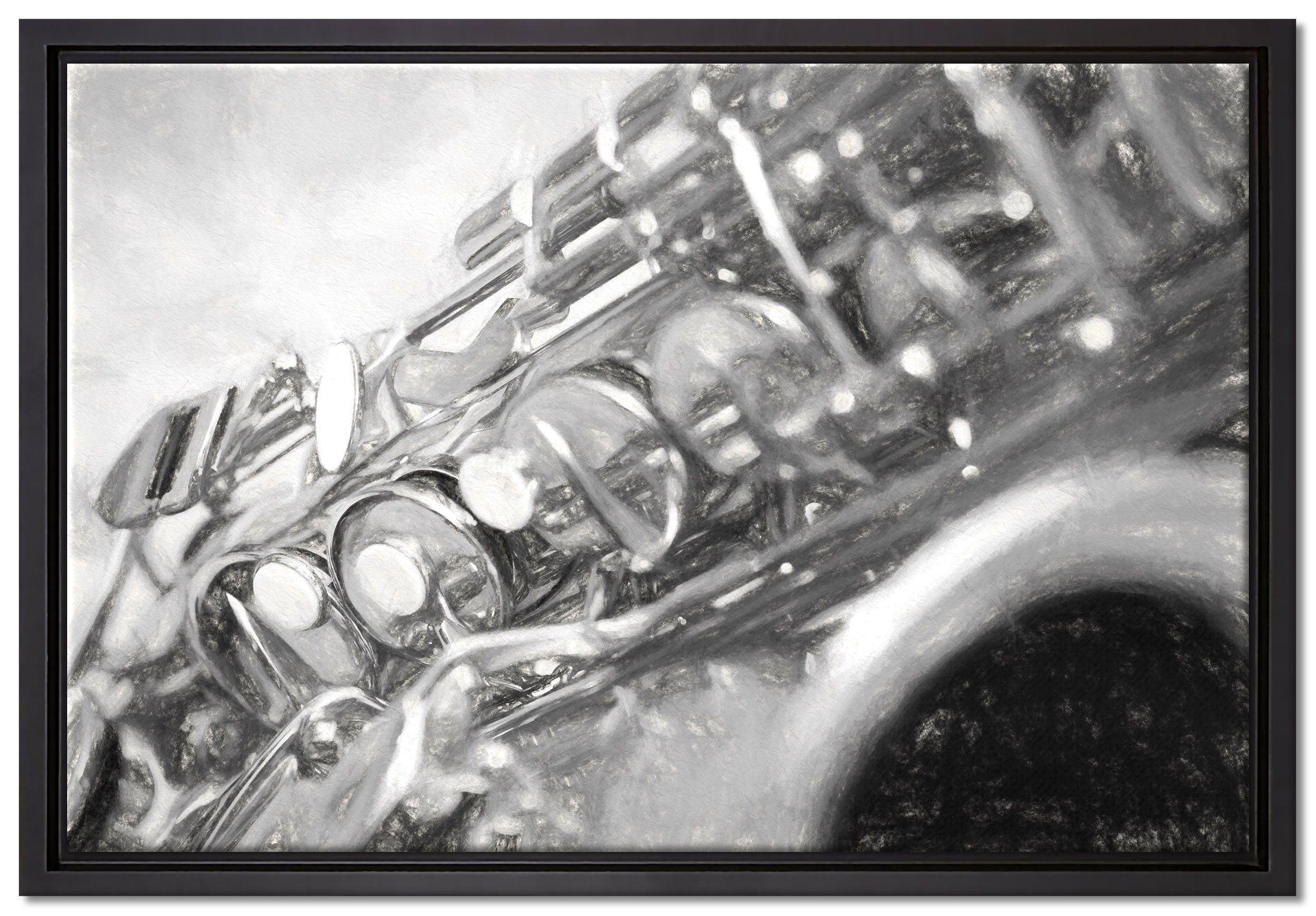 Pixxprint Leinwandbild Saxophon, Wanddekoration (1 St), Leinwandbild fertig bespannt, in einem Schattenfugen-Bilderrahmen gefasst, inkl. Zackenaufhänger