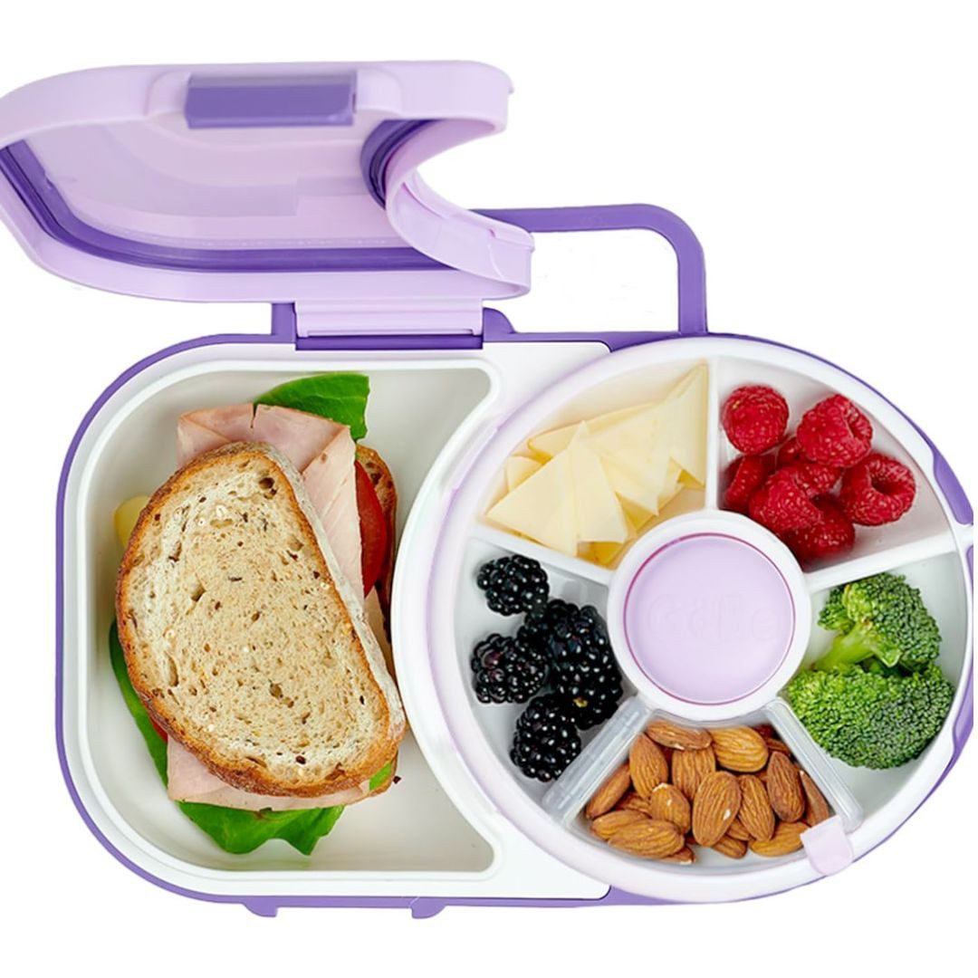 suebidou Lunchbox 2in1 Kinder Lunchbox & Snack Spinner mit innovativer Drehfunktion, (Kann auseinander gebaut werden, 1 Snackbox mit Deckel), nachhaltig, kreativ