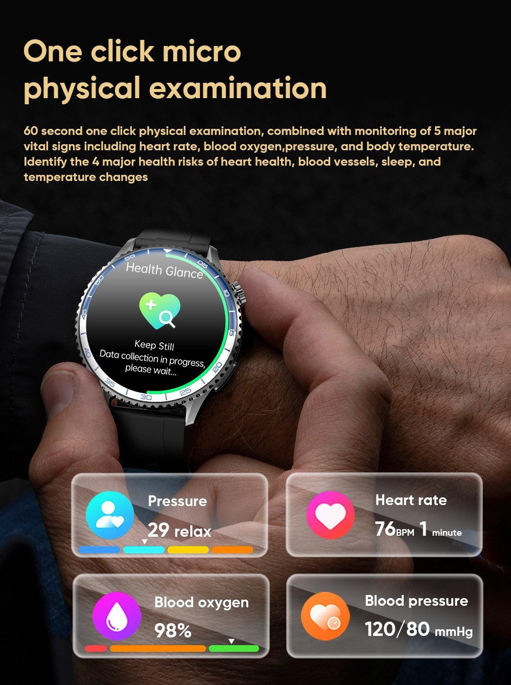 Zevelora Herren's Telefonfunktion IP67 Wasserdicht Fitness-Tracker Smartwatch (1.56 Zoll, Android/iOS), Fitnessuhr mit Herzfrequenz-, SpO₂- & Temperaturmessung
