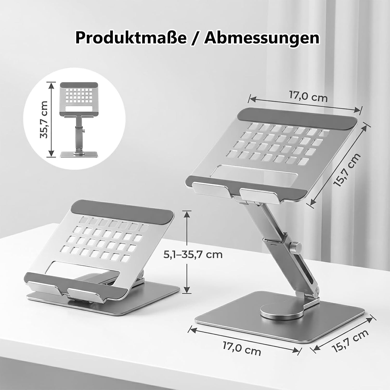 POCOJAO Tablet-Ständer iPad Tablet Ständer 360° drehbar höhenverstellbar Aluminium Silber, (bis 16,5 Zoll, Faltbarer Tablet- und Smartphone-Ständer für Schreibt – Bild 2 von 5