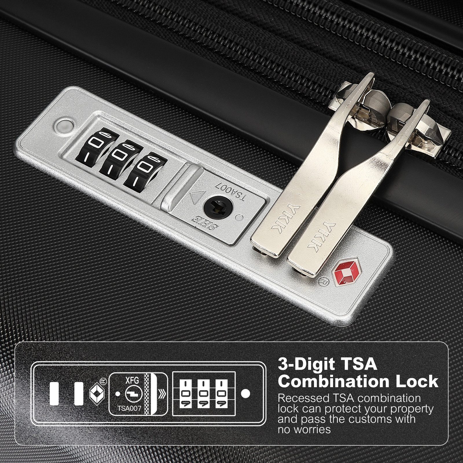 KONO Handgepäckkoffer Leichter Hartschalen-Trolley mit TSA-Schloss & 4 Spinnrollen
