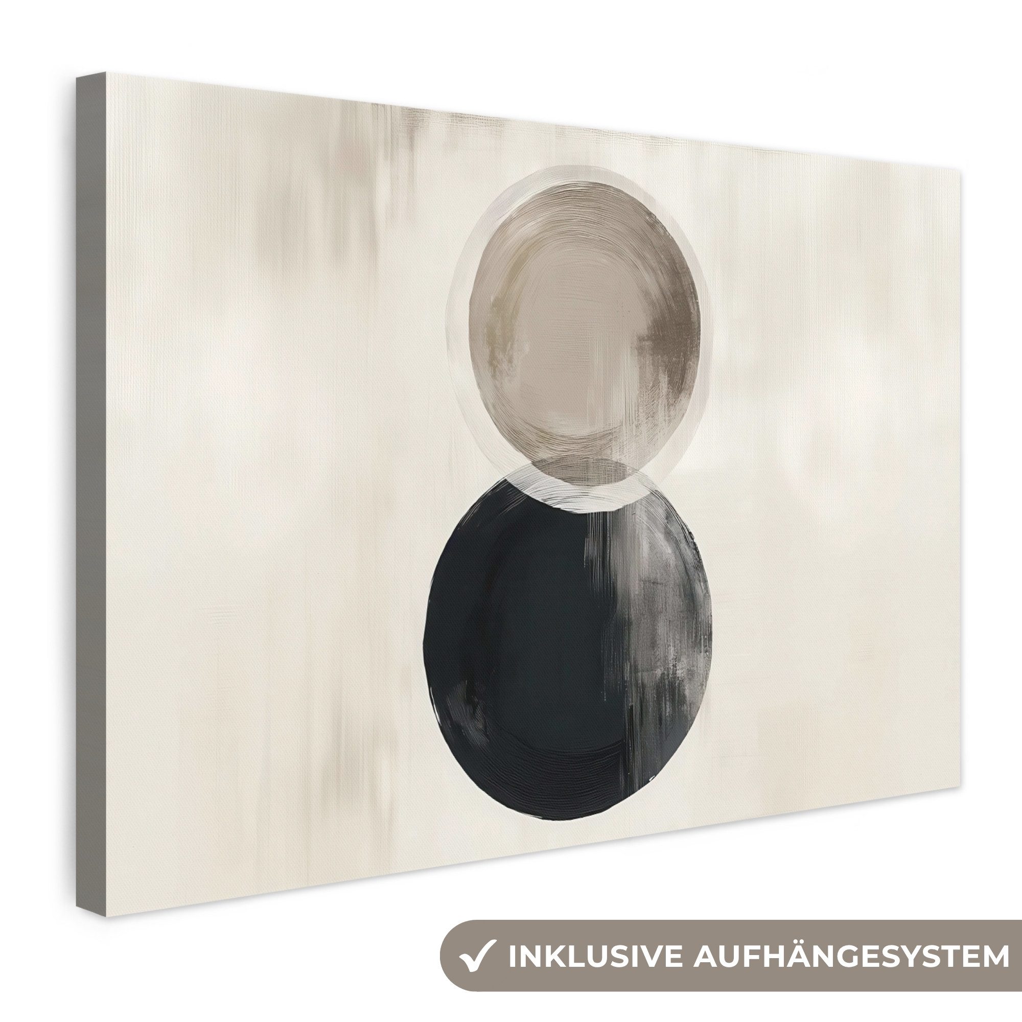 OneMillionCanvasses® Leinwandbild Kreise - Form - Beige - Abstrakt, Fotodruck (1 St), Leinwand Bilder Klein, Wand Dekoration Aesthetic 30x20 cm