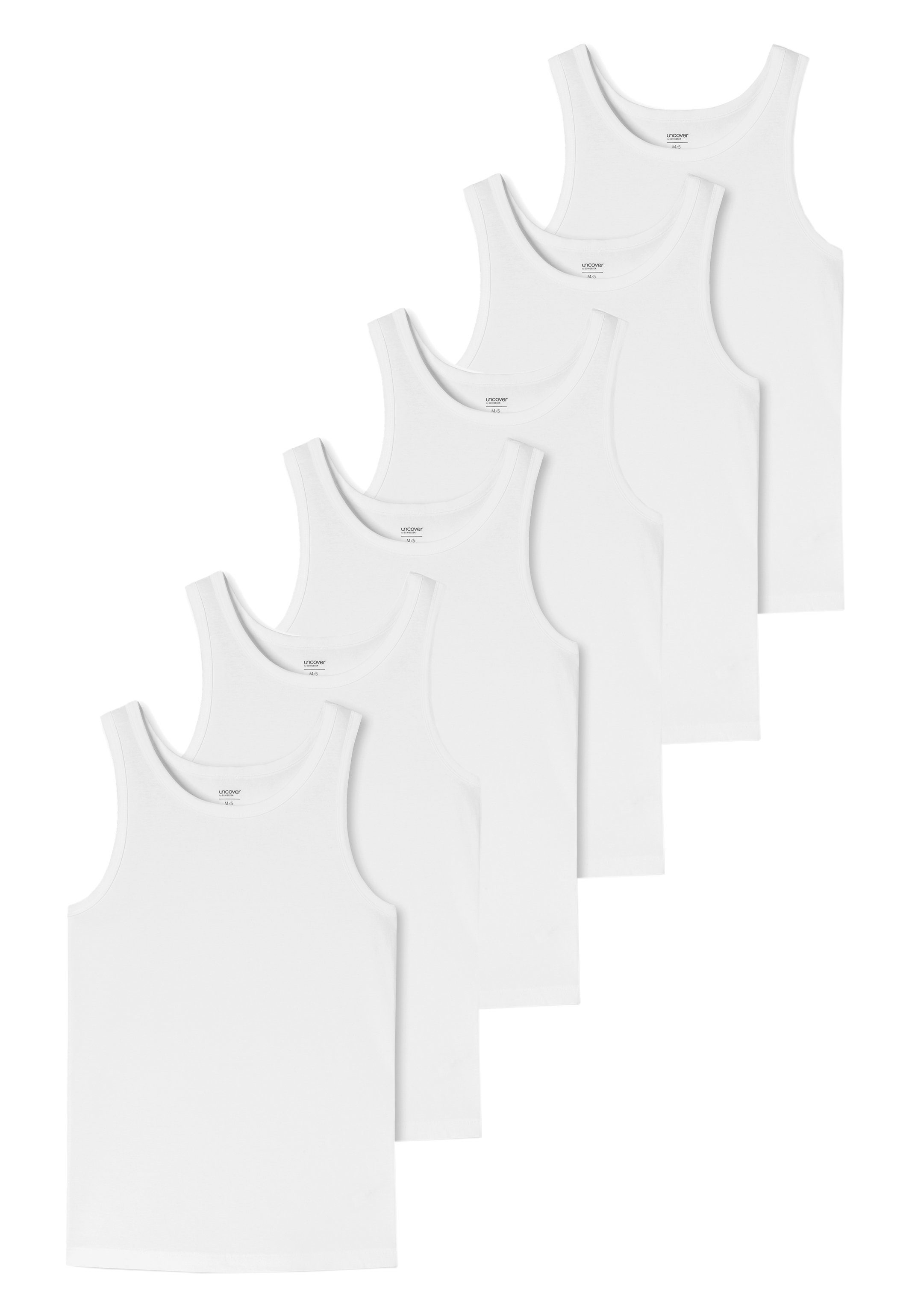 uncover Basic perfekter by Weiß Unterhemd (Spar-Set, Pack - Unterhemd - Baumwolle Unterhemden 6-St) 6er SCHIESSER / Tanktop Passform mit