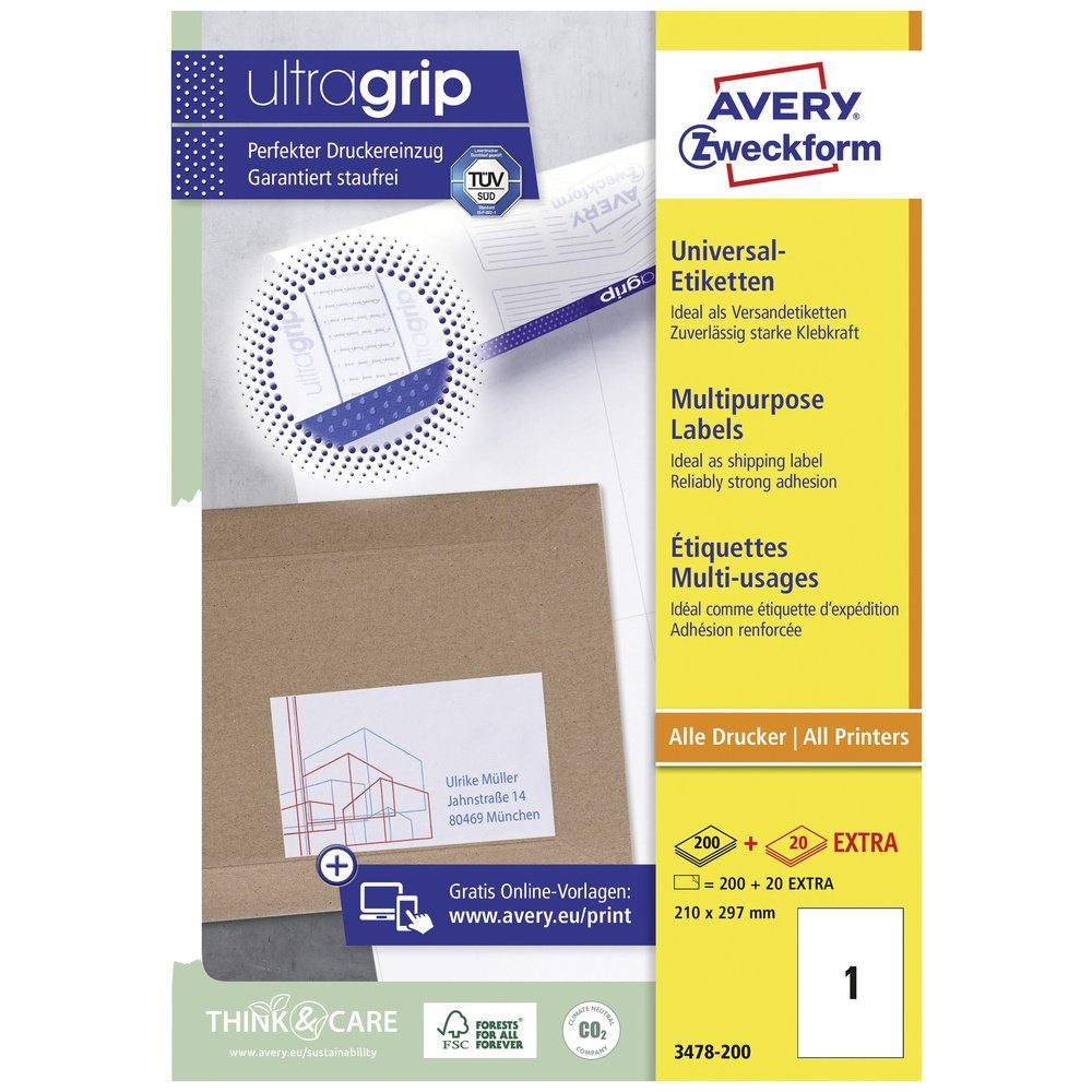 mm Weiß Zweckform 297 Avery x Etiketten 210 Etikett 3478-200 200 St. Papier Avery-Zweckform Pe