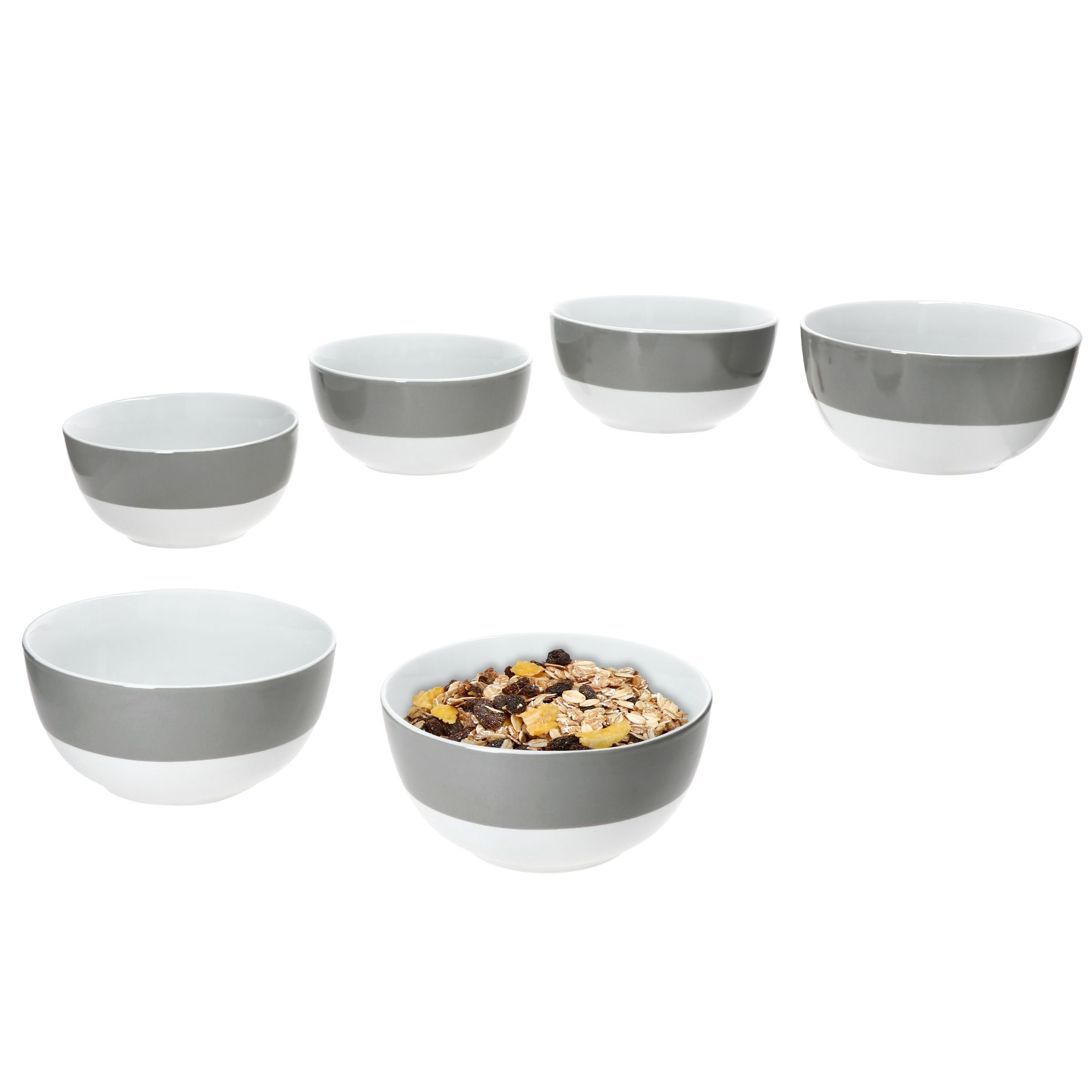 Müslischale 6x Variant Grau Schale Ø14,3cm 450ml Porzellan 6 Personen Müsli