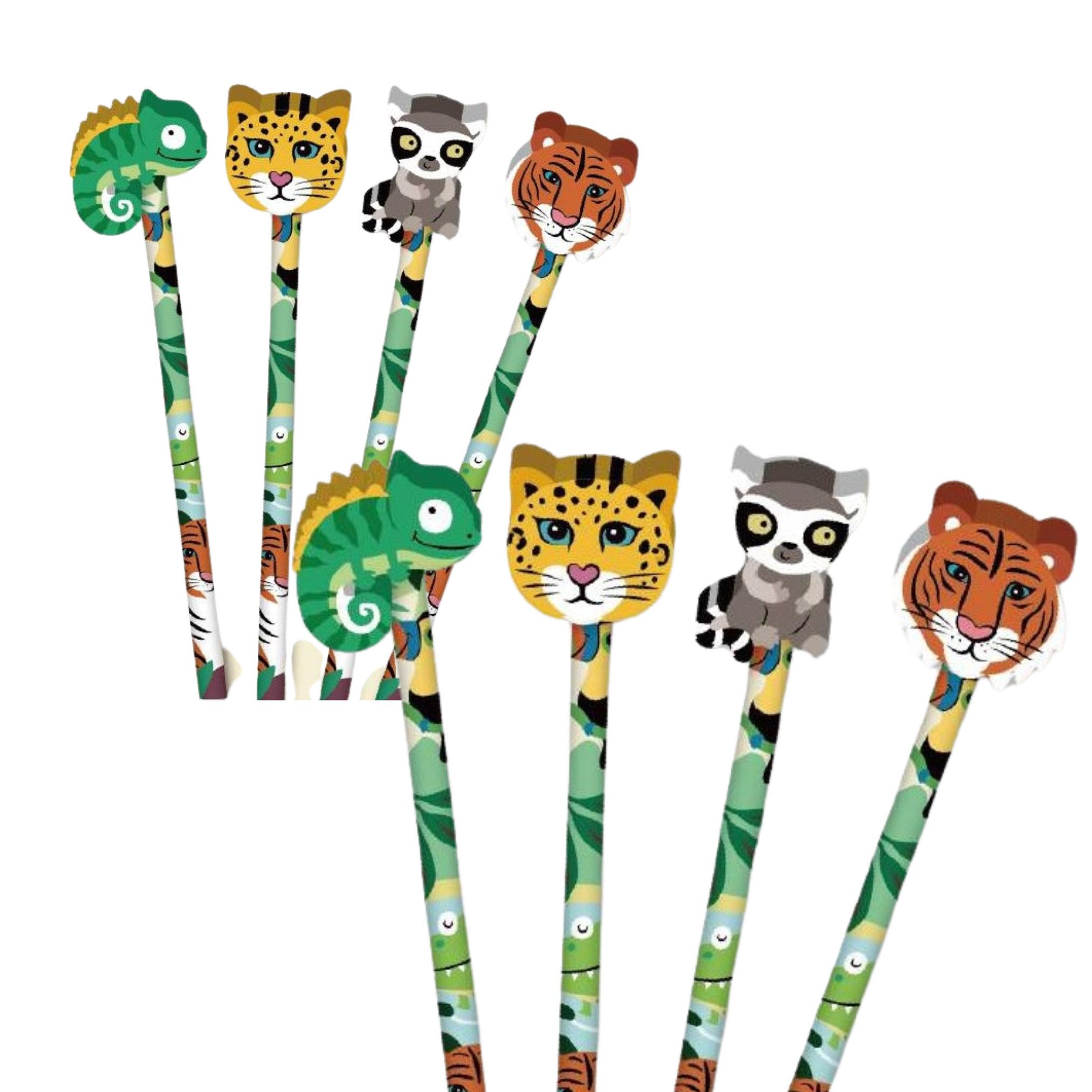 Partystrolche Bleistift Stift mit Radiergummi Topper Wilde Tiere - Mitgebsel Kindergeburtstag, (Sparset, 8-tlg)