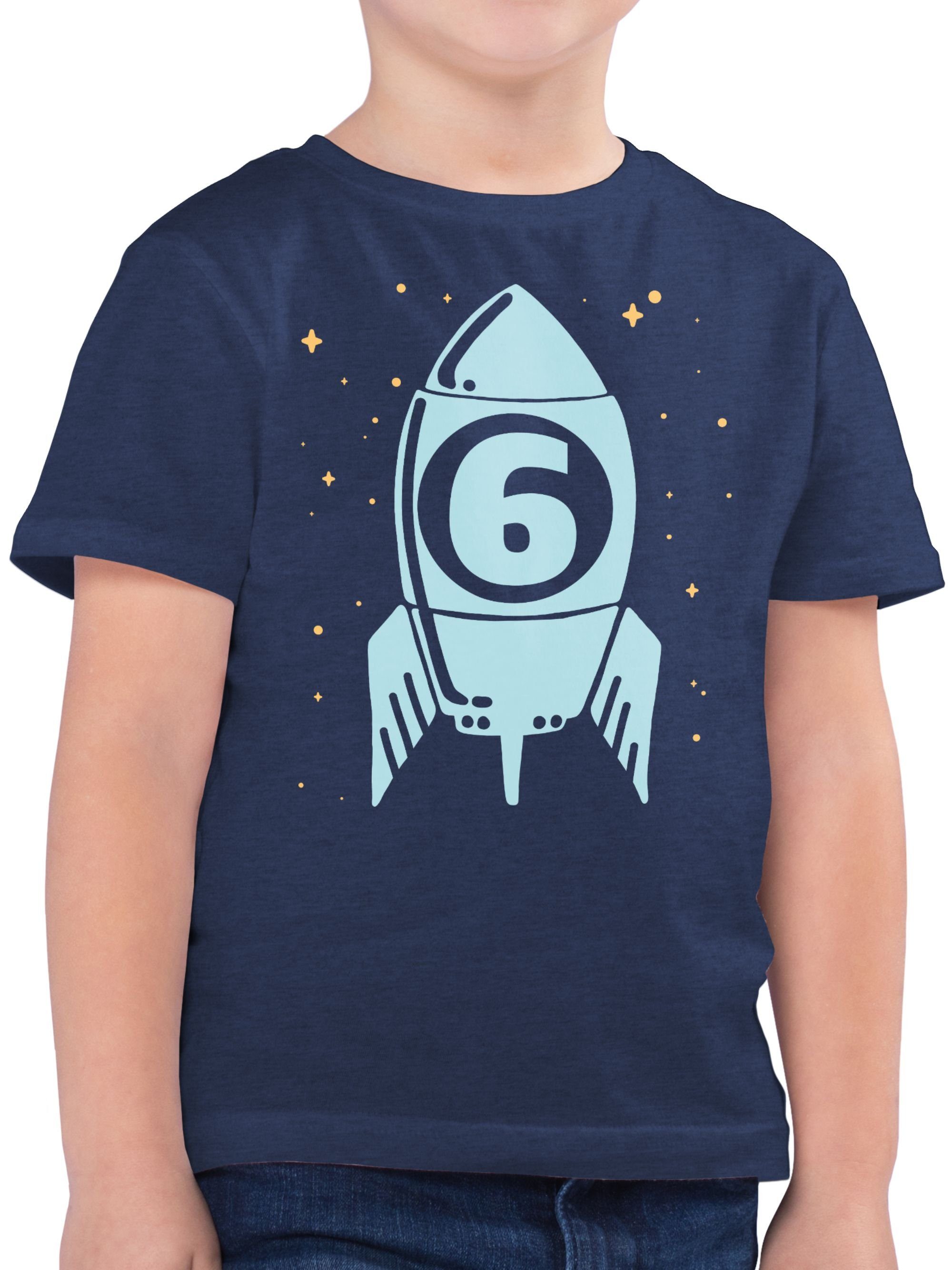 Shirtracer T-Shirt Rakete mit Sternen Sechs blau 6. Geburtstag 1 Dunkelblau Meliert