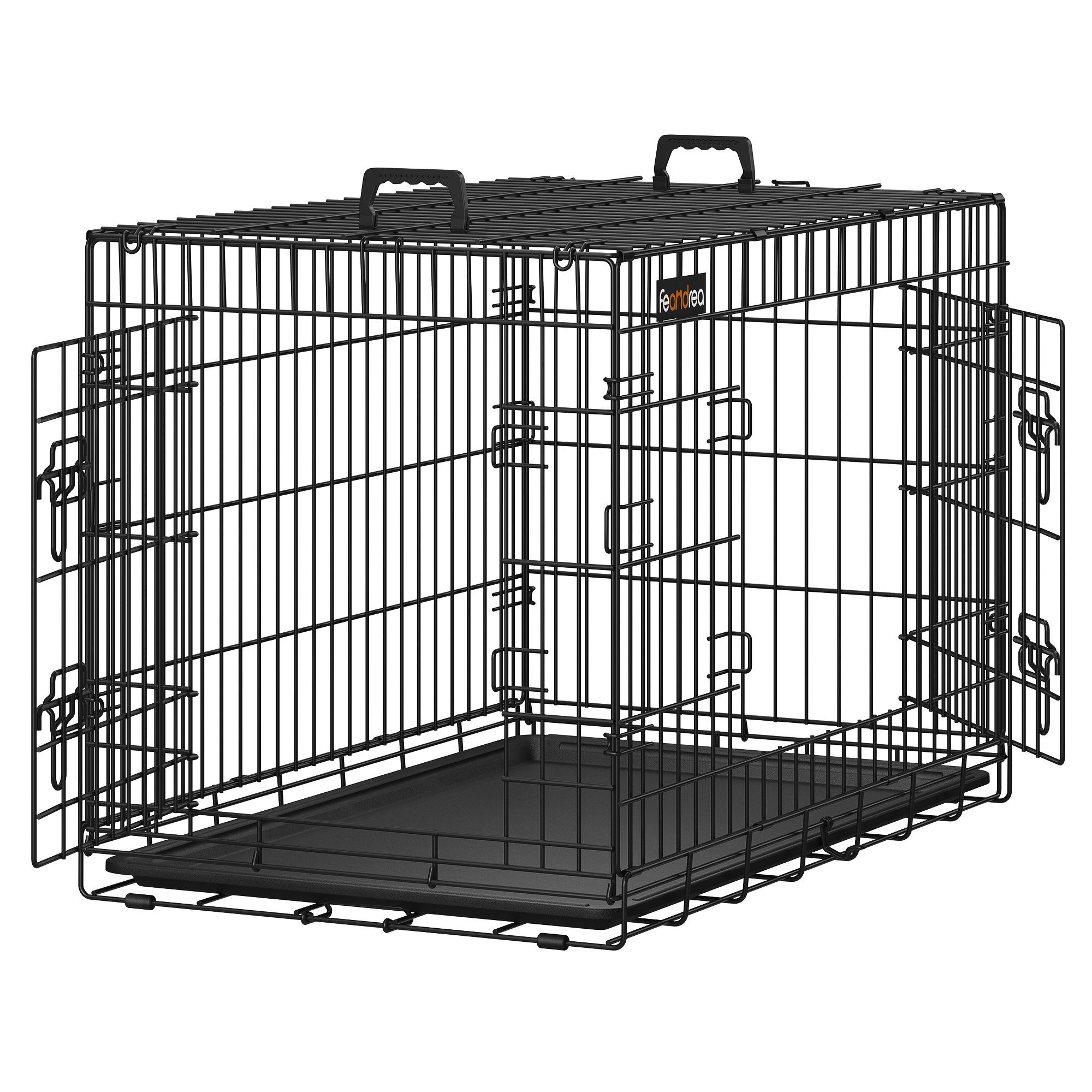 FEANDREA Tiertransportbox Hundekäfig, klappbar, mit 2 Türen, ausziehbare Schale, L-3XL, 57.5 cm x 64 cm