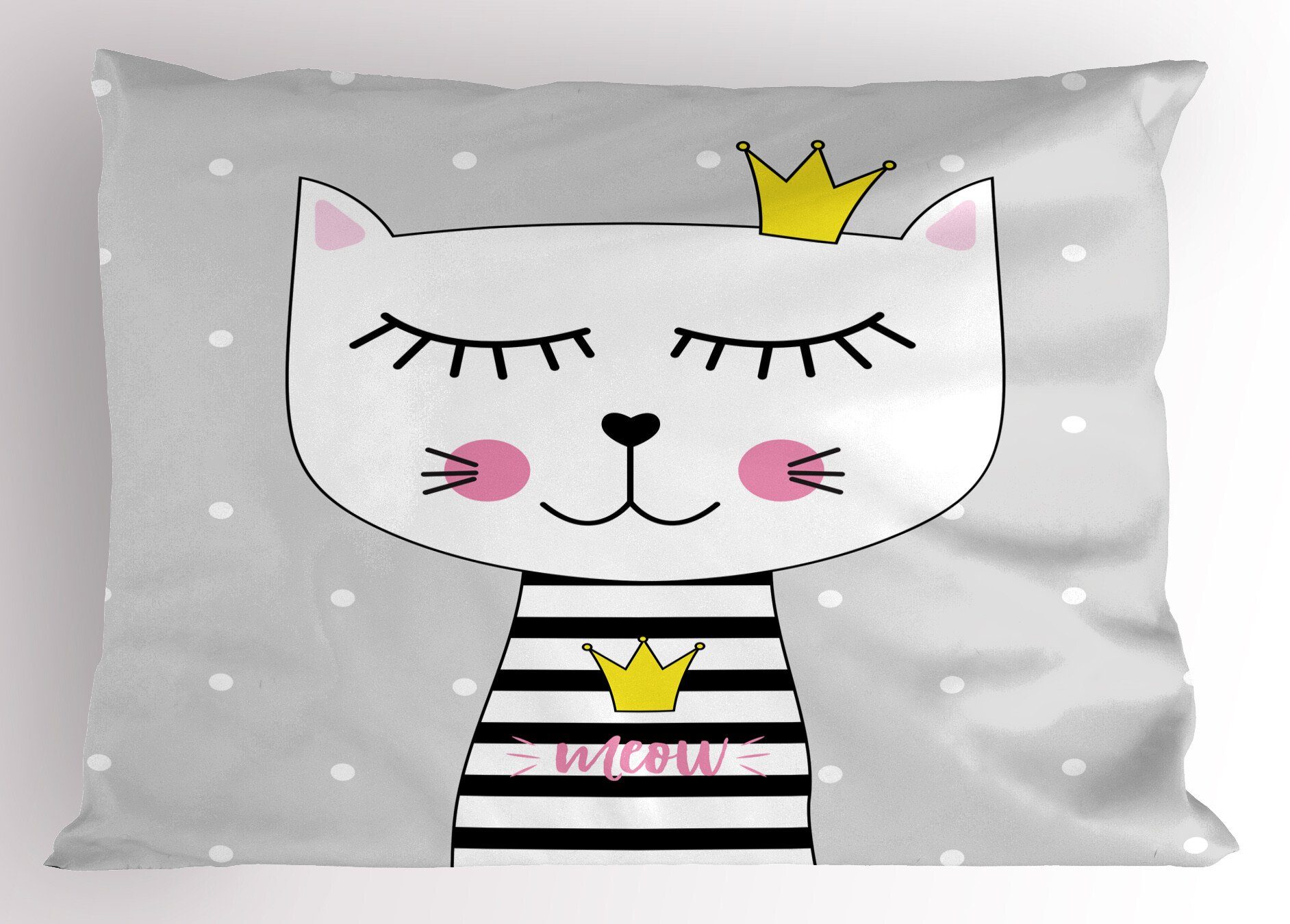 Size Standard einer Dekorativer King Gedruckter Süße (1 Meow Kissenbezüge Katze Stück), Krone Abakuhaus Prinzessin mit Kissenbezug,
