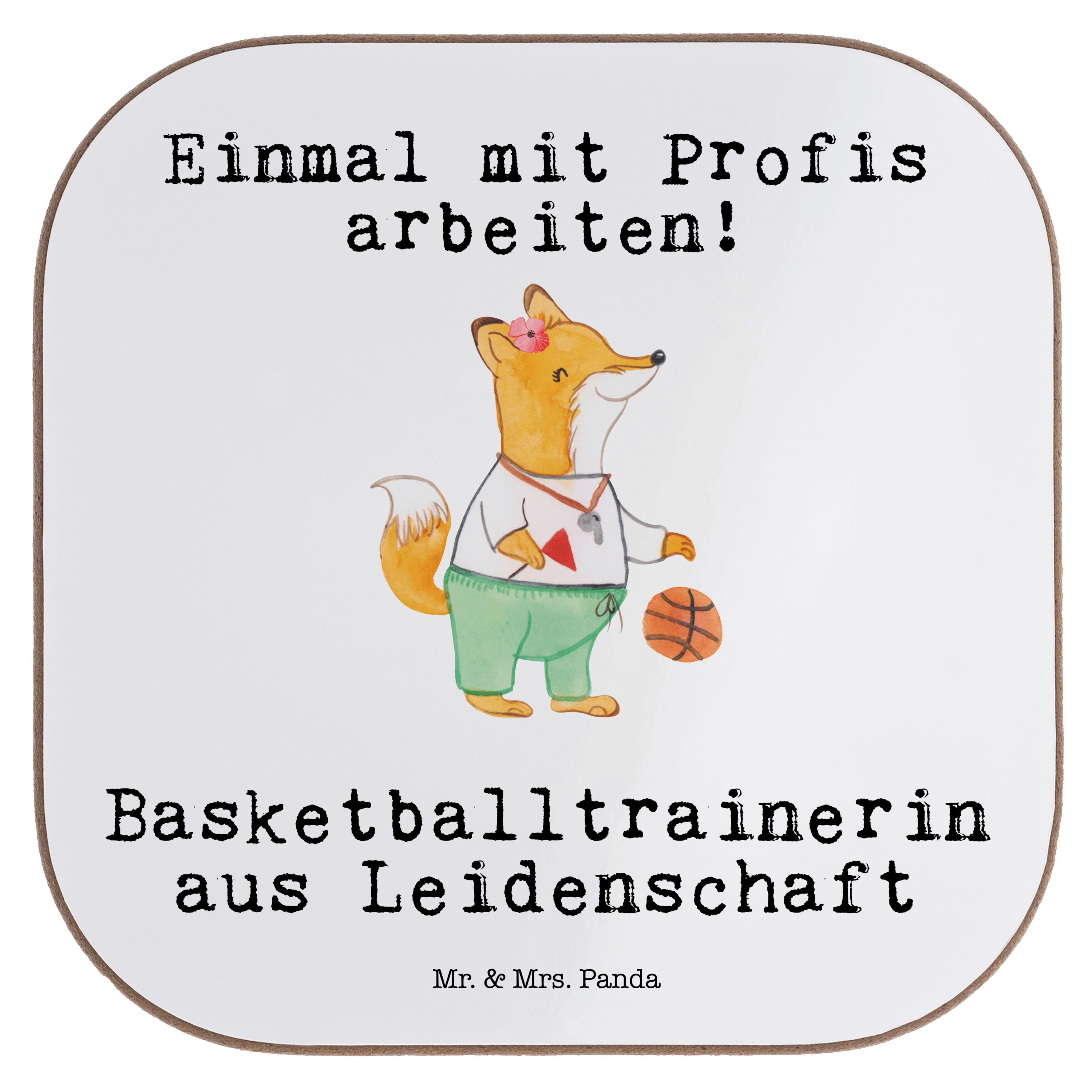Mr. & Mrs. Panda Getränkeuntersetzer Basketballtrainerin aus Leidenschaft - Weiß - Geschenk, Dankeschön, K, 1-tlg.