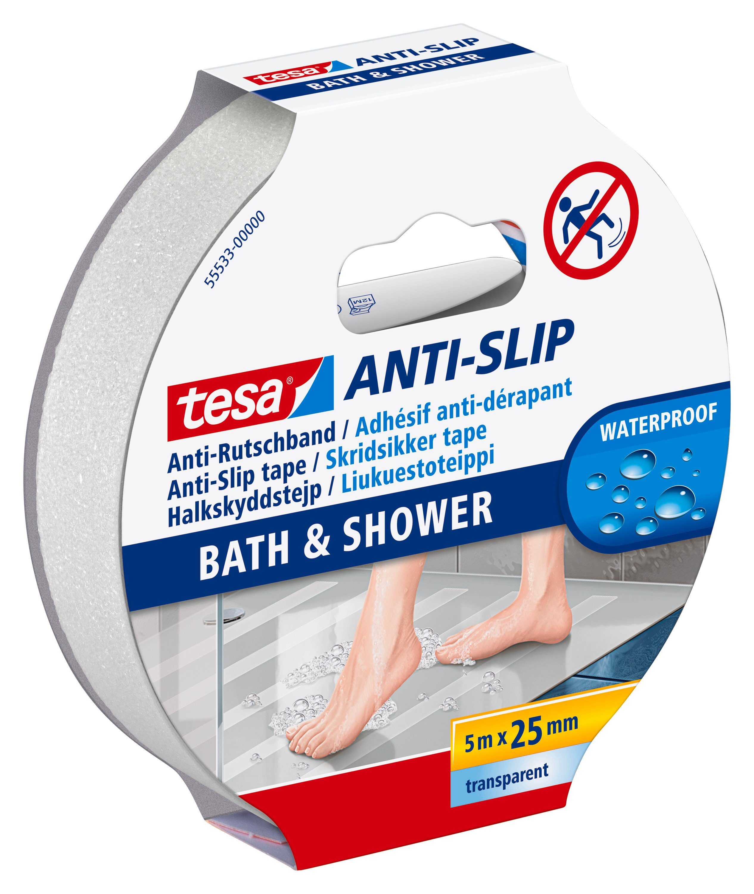 5 ANTI-SLIP - Gewebeband Economy Klebeband m Bad (Packung, Dusche Verlegeband tesa für : 25 - - Anti-Rutsch 1-St) mm & transparent