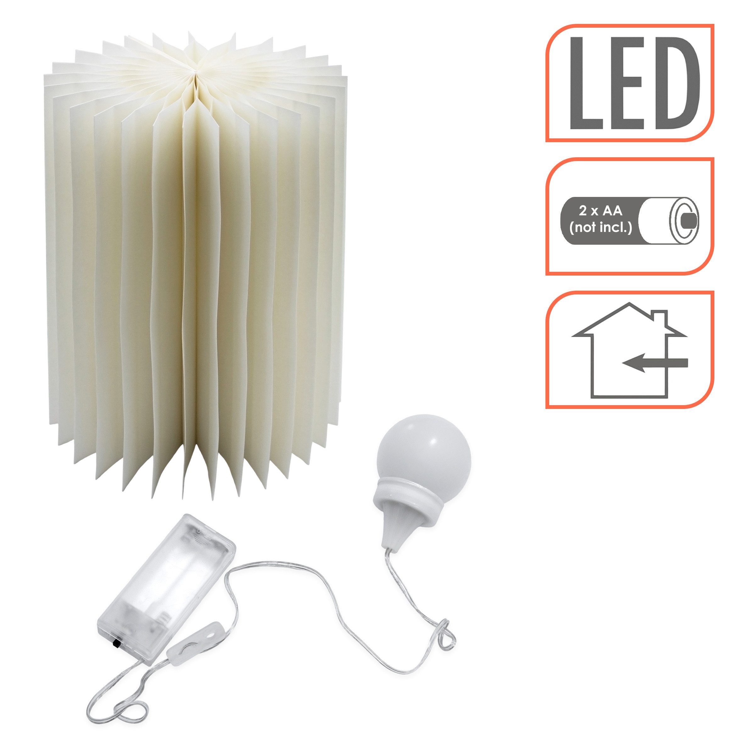 Spetebo LED Tischleuchte LED Design Tischlampe faltbar aus Papier in weiß - 30 cm, Batterie betrieben, LED, warm weiß, mit integrierte Magnete