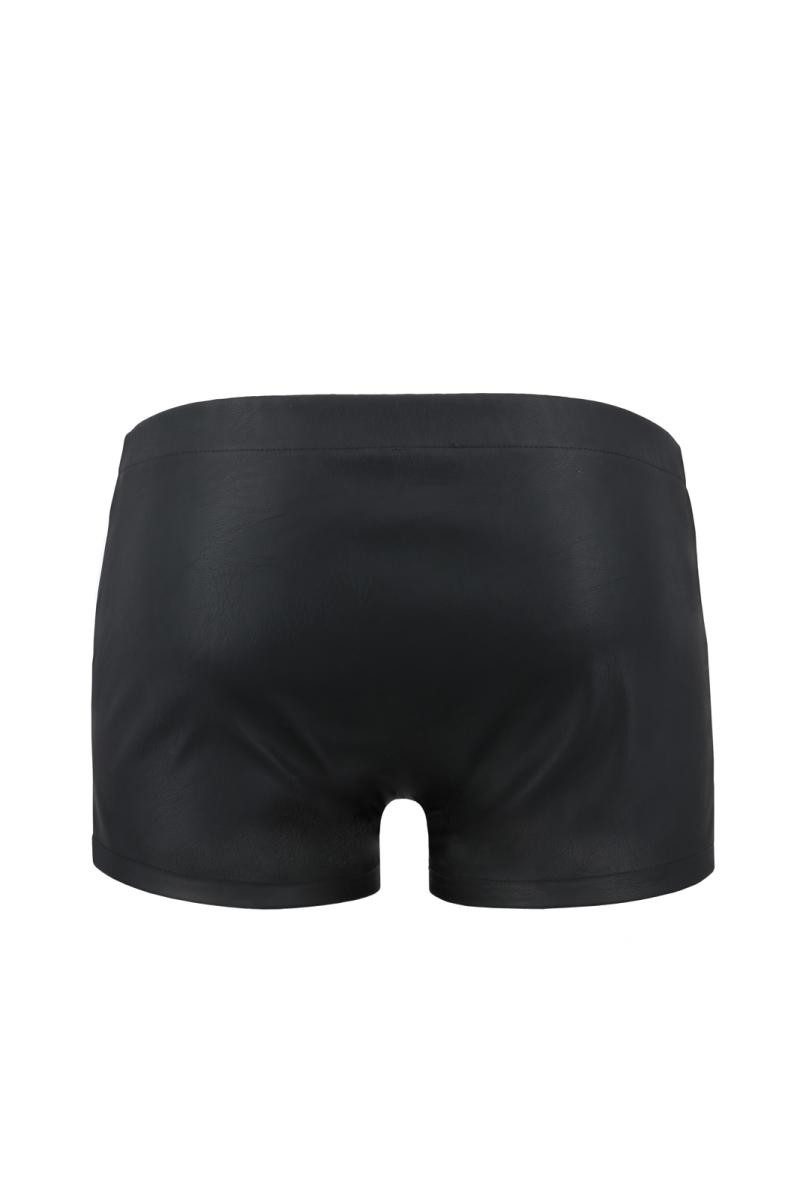 Passion Menswear Boxershorts Schwarzer Herren Dessous Shorts aus mattem Kunstleder mit Metallknöpfe