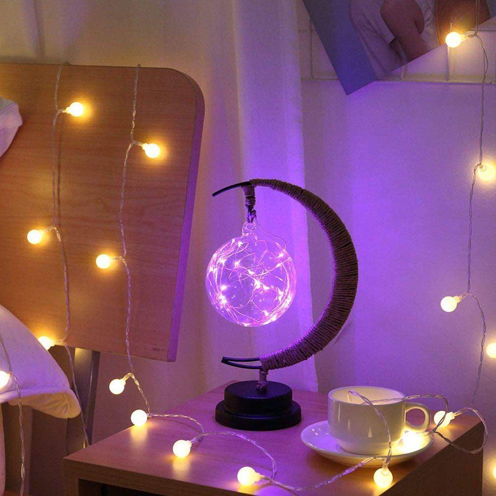 Rosnek LED Dekolicht LED Nachtlicht, Glas Ball Dekolicht, mit Led Kupferdraht, USB-betrieben, Warmes Weiß, Blau, Lila, Mehrfarbig