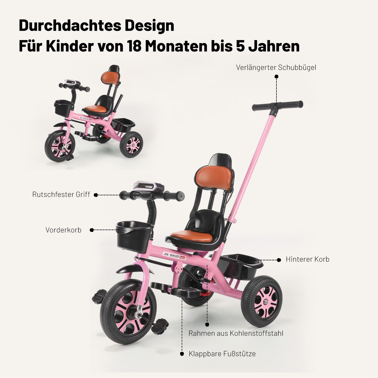oyajia Dreirad Lauflernrad, Kinderlaufrad, Dreirad/Laufrad, Balance Bike, Höhenverstellbare, von 2-5 Jahren, bis 50kg