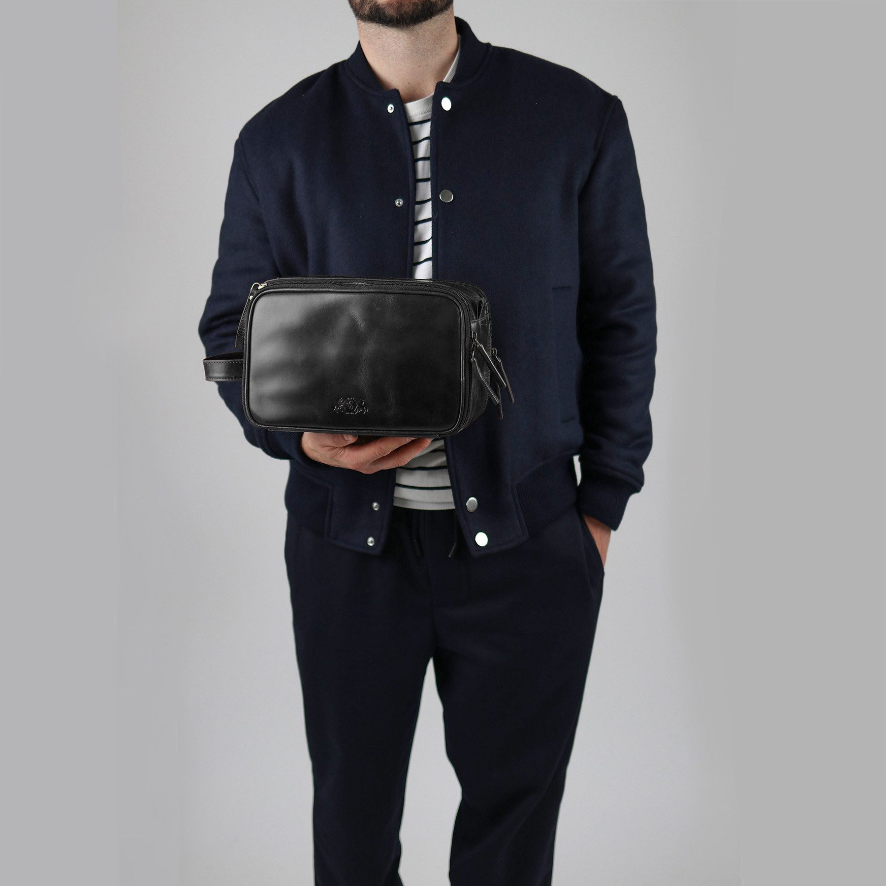 SID & VAIN Kulturbeutel echt Leder Kulturtasche groß schwarz LOUIS, Waschbeutel Echtleder für Damen & Herren, Kosmetiktasche schwarz