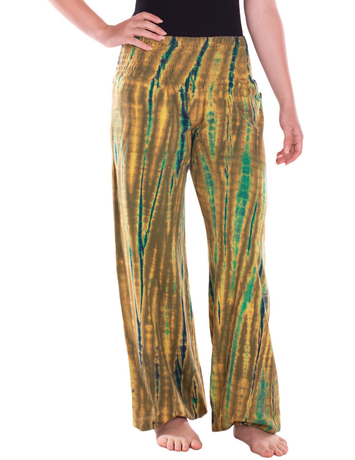 Vishes Chinohose Batikhose Baumwolle Sommerhose mit Gummibund Einheitsgröße Alternative Mode, Ethno, Hippie, Goa Style