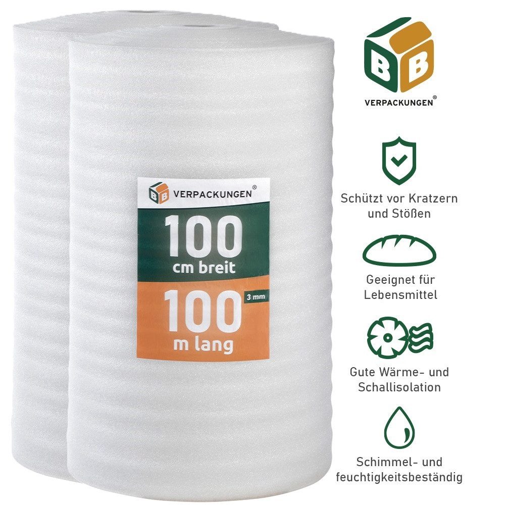 BB-Verpackungen Trittschalldämmfolie Trittschalldämmung 3 mm PE-Schaumfolie, 3 mm Stärke, 200 m²