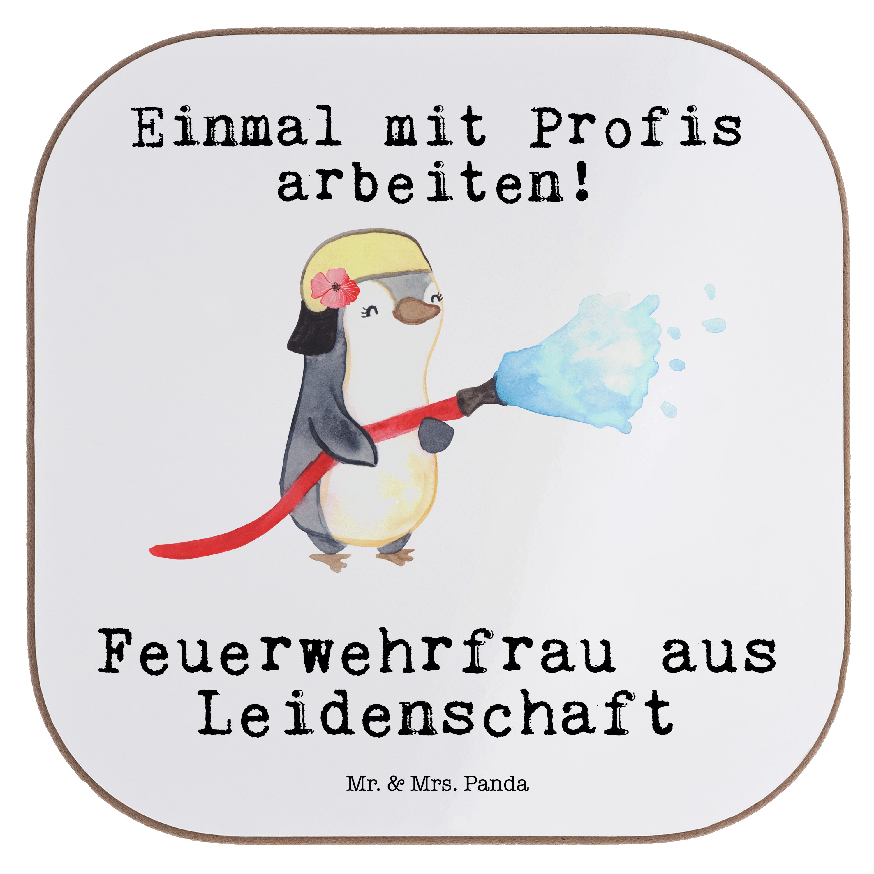 Mr. & Mrs. Panda Getränkeuntersetzer Feuerwehrfrau aus Leidenschaft - Weiß - Geschenk, Kollege, Arbeitskol, 1-tlg.