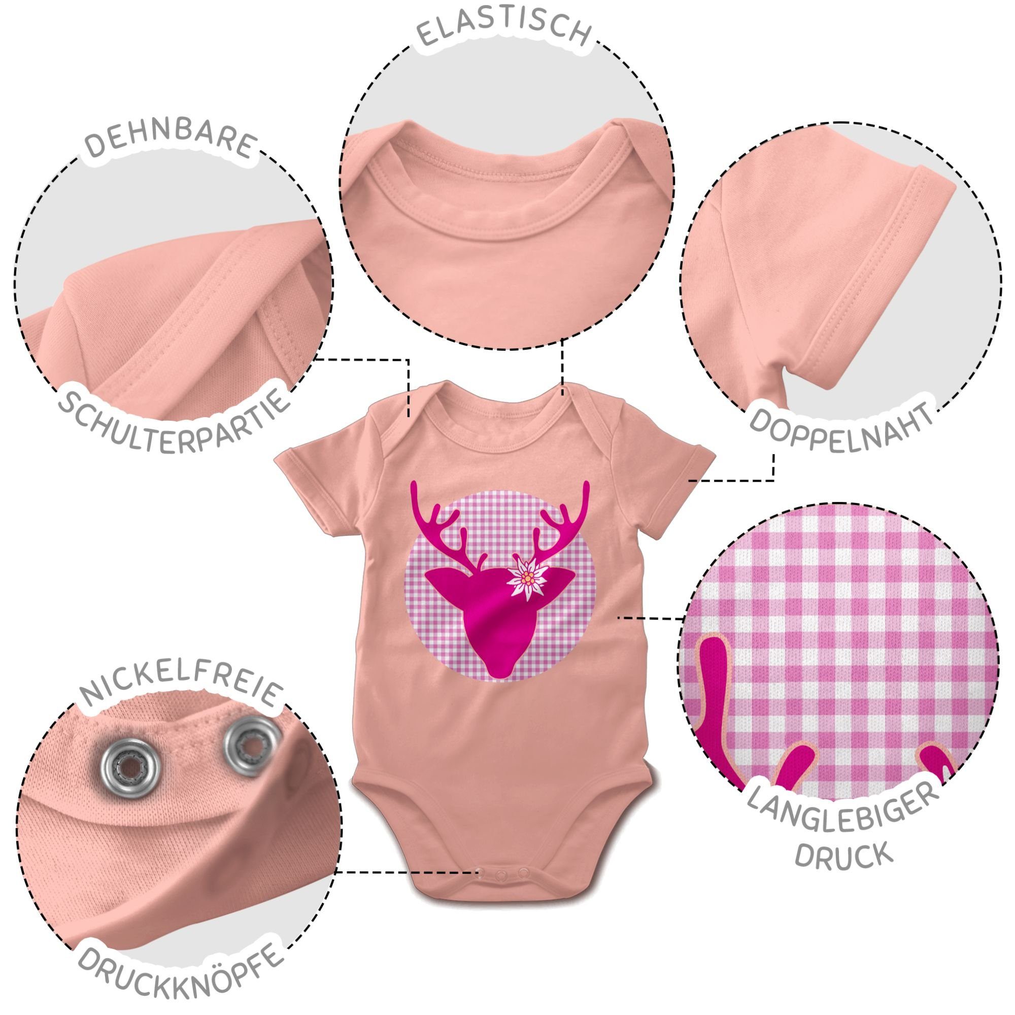 Shirtbody Hirsch 3 Oktoberfest Mode Shirtracer für Babyrosa Baby Outfit Edelweiß