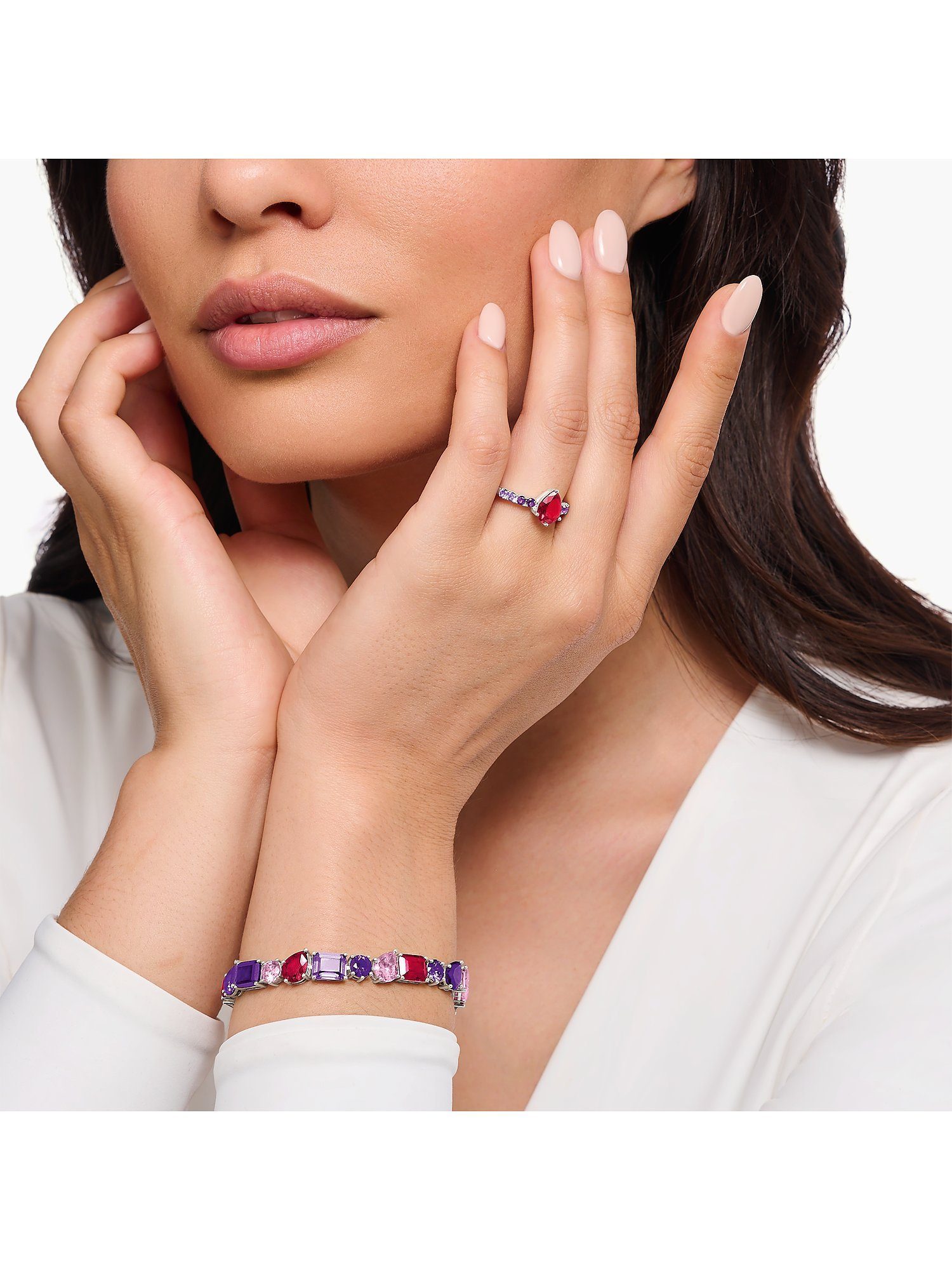 THOMAS SABO Fingerring Thomas Sabo Damen-Damenring 925er Silber Glasstein, Korund, synthetisch