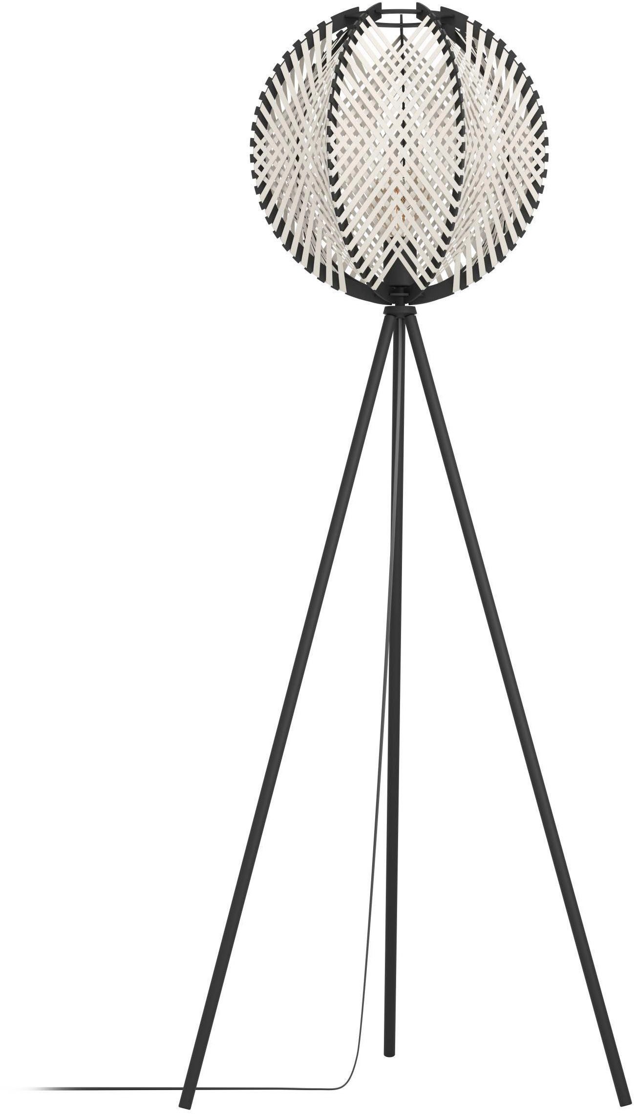 EGLO Stehlampe Waverton Stehlampe, Standleuchte, Metall, Holz, Textil in Weiß, E27, Ein-/Ausschalter, ohne Leuchtmittel, Stehleuchte - H143 x Ø40 cm - schwarz - 1X40W exkl.