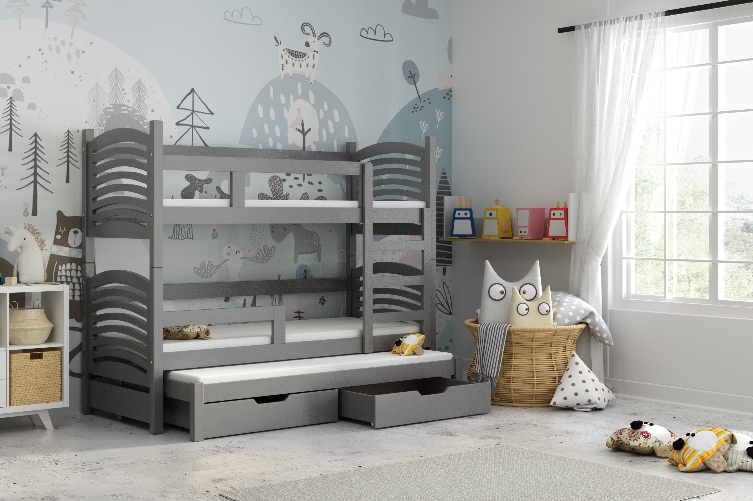 Hochbett Etagenbett optional mit Ausziehbett + Inklusive Matratzen 180x80cm
