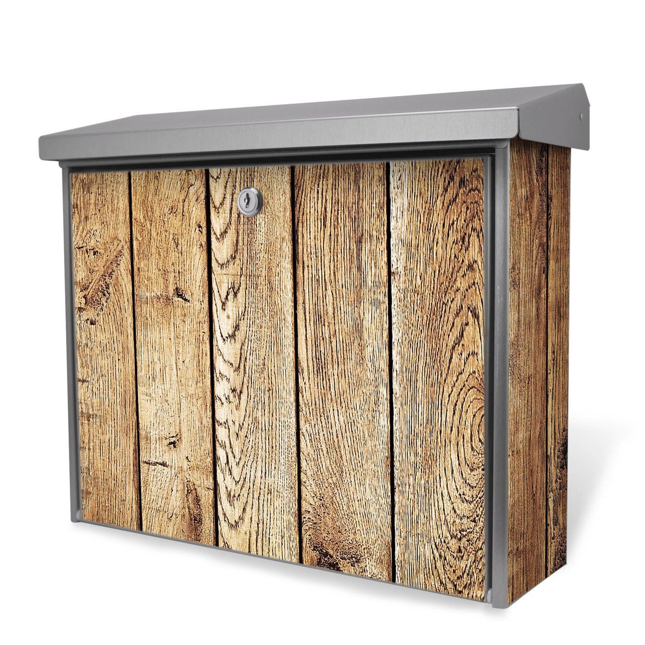 banjado Wandbriefkasten Edelstahl Geöltes Holz (Wandbriefkasten, ohne Zeitungsfach), 31,5 x 38 x 12 cm