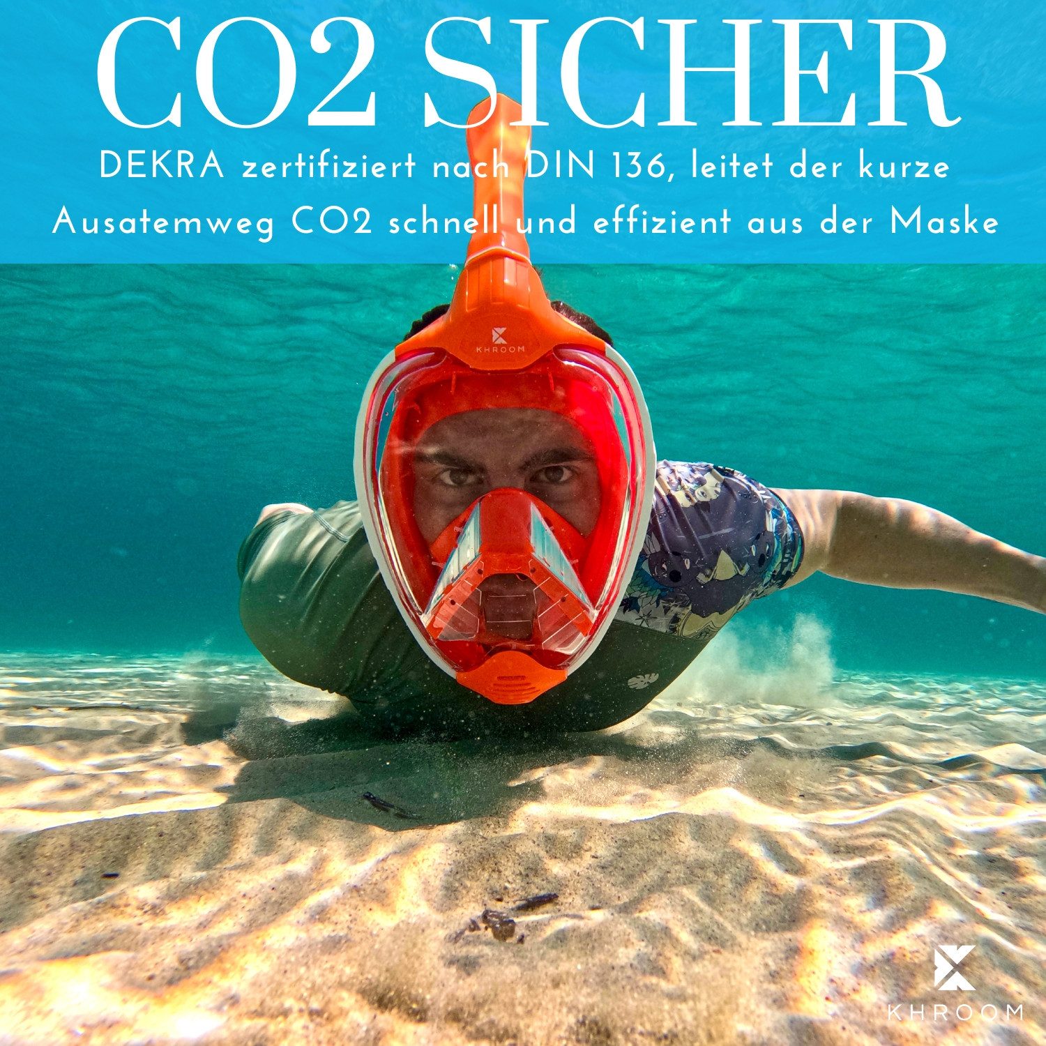 Khroom Schnorchel Schnorchelmaske Erwachsene / Kinder, CO2 sicher, Vollgesichtsmaske (DEKRA geprüft), Seaview X