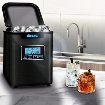 tillvex Eiswürfelmaschine Ice Maker 12 kg - 24 h Edelstahl, Mit Timer & LCD-Display, 2,2L Wassertank & Selbstreinigungsfunktion, 3 Eiswürfel Größen