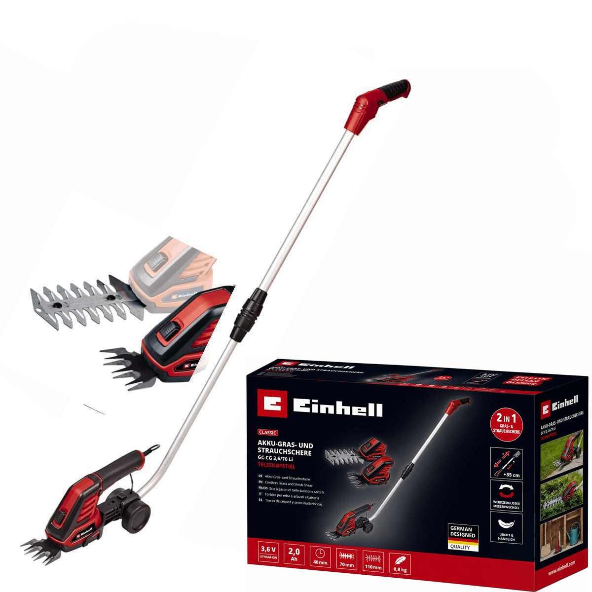 Einhell Akku-Gras- und Strauchscherenset Strauchschere GC-CG 3,6/70 Li 3,6 V, 2,0 AhTelestkopstiel